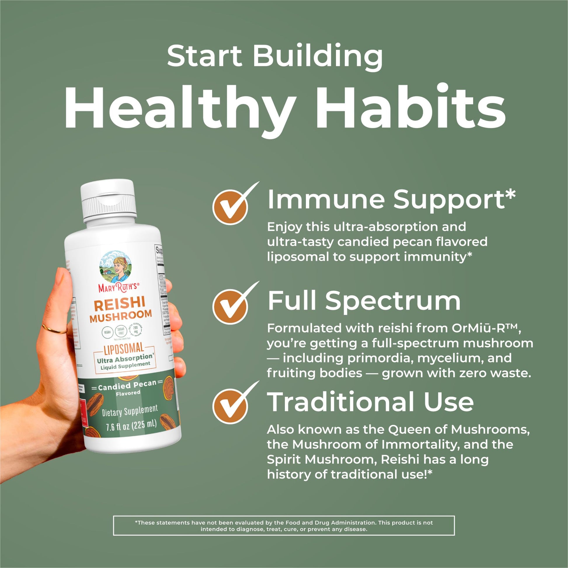 MaryRuth Organics Reishi Vegan Mushroom Supplement | Ultra Absorption Liposomal | Immune Support with 200mg Beta-Glucans, Vegan |Full Spectrum Reishi Mushrooms Fruiting Body | 7.6 oz, MARYRUTH'S uk supplements