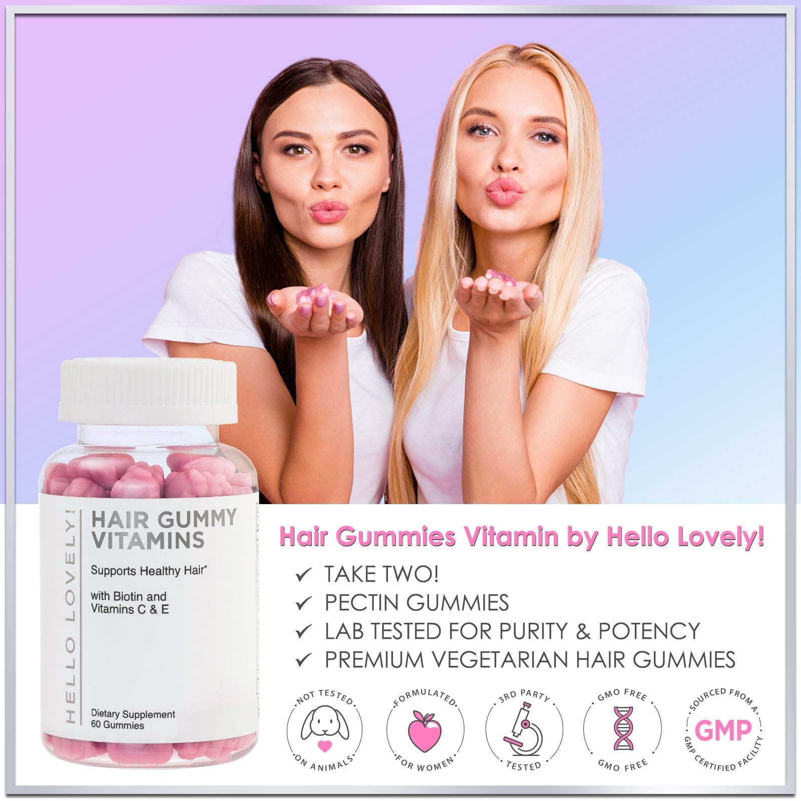 Hello Lovely! Hair Vitamins Gummies with Biotin 5000 mcg Vitamin E & C Support Hair Growt Hello Lovely! uk supplements