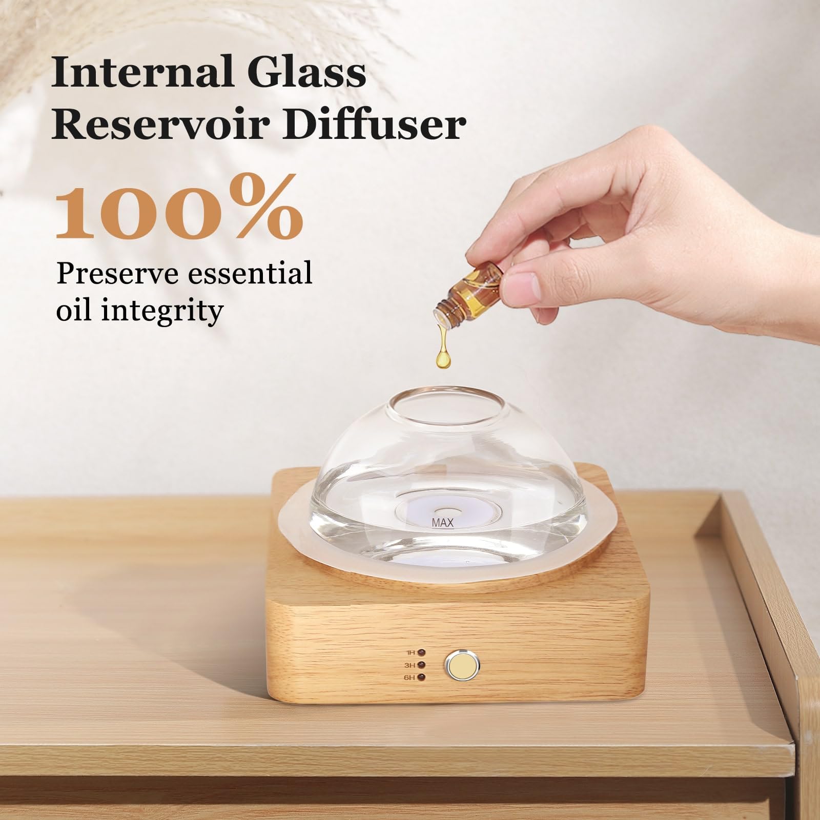 Lecdura Glass Essential Oil Diffuser with Glass Reservoir & Wood Base - Plastic Free, 200ml Lock Lecdura uk supplements
