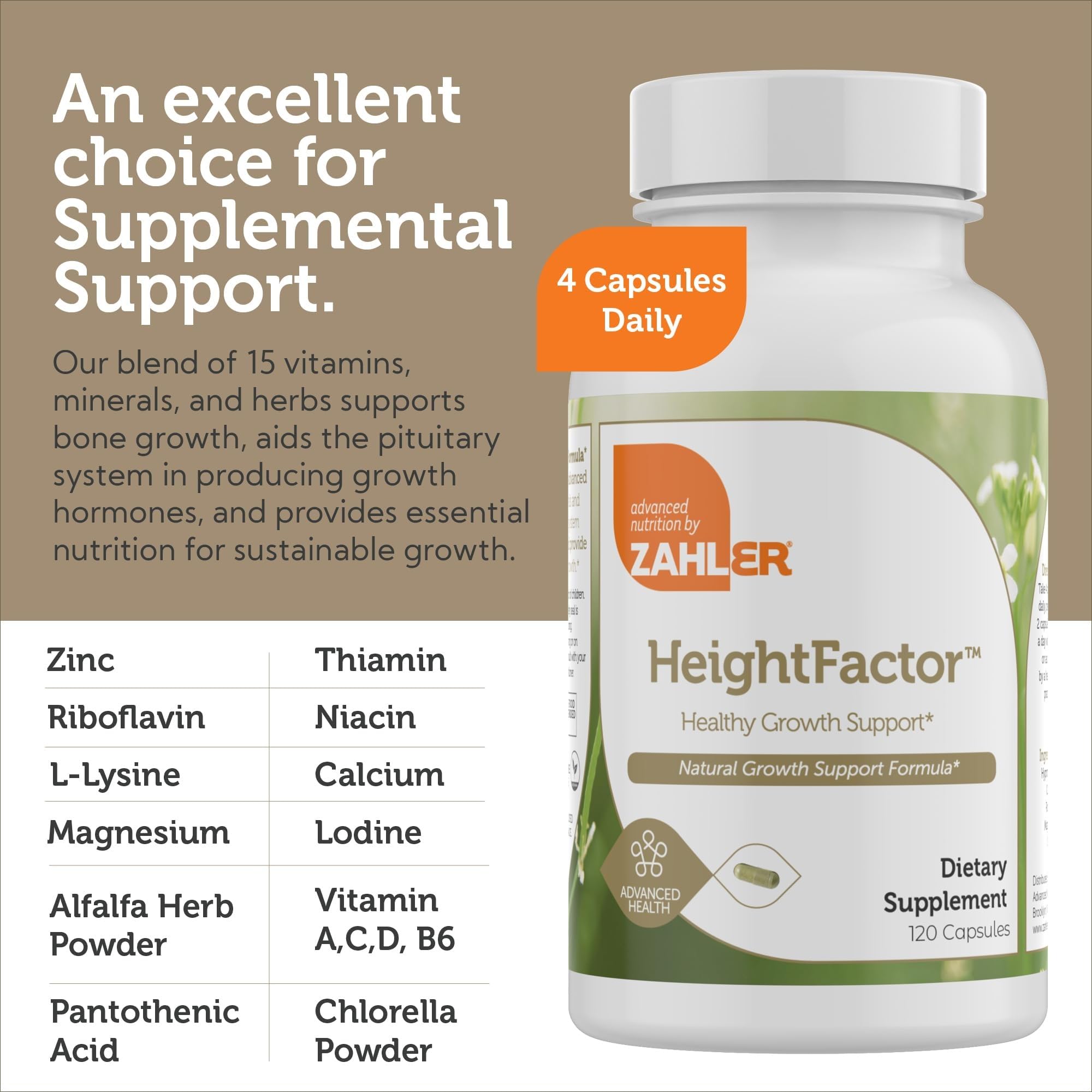 Zahler - Height Factor Healthy Growth Support Vitamin & Mineral Capsules (120 Count) - Kosher Height & Growth Supplement for Kids, Teens & Young Adults - Grow Taller Growth Hormone Support Nutrients Zahler uk supplements