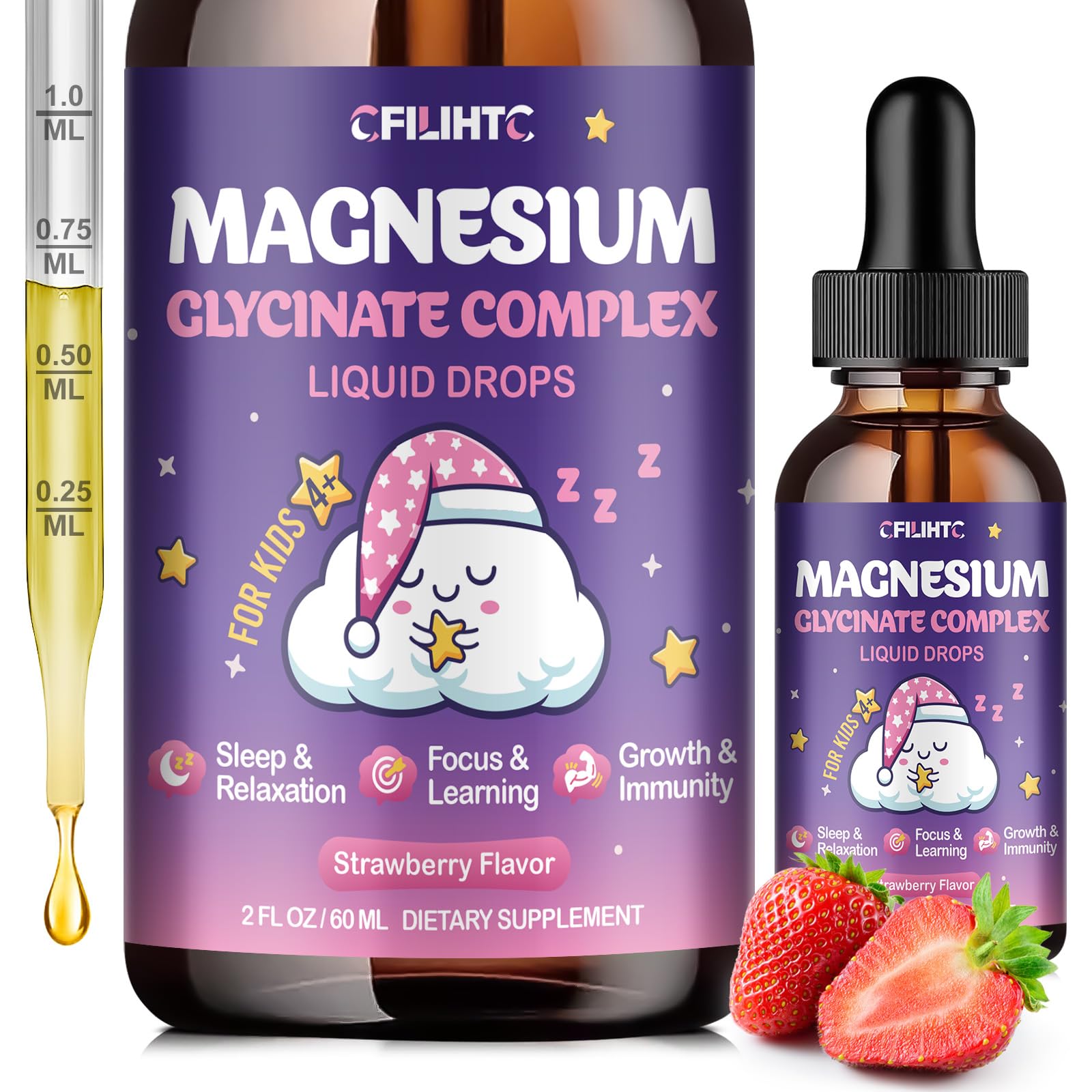 Magnesium Glycinate Liquid for Kids - Magnesium Bisglycinate Drops with L-Theanine, Chamomile & Vitamin B6, B12, C, D3 for Sleep, Relaxation, Immune Support, Calm & Focus - 2 Fl Oz, Strawberry Flavor CFILIHTC uk supplements