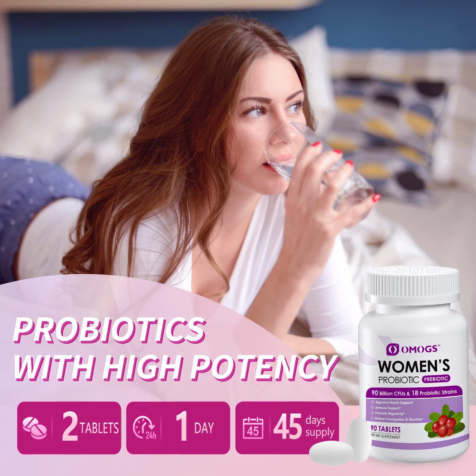 OMOGS Women's Probiotic,with Cranberry Extract and Organic Prebiotics,90 Billion CFUs OMOGS uk supplements