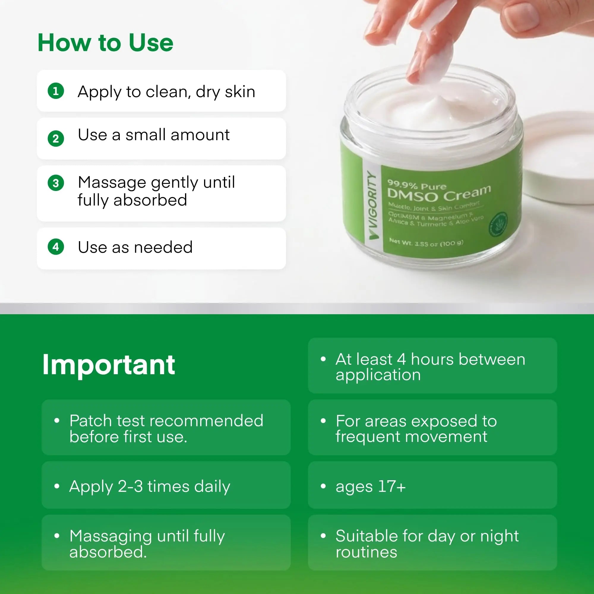 Vigority DMSO Cream 99.9% Pure for Topical Joint, Muscle Comfort - DMSO Pharmaceutical Grade Cream with Arnica, Magnesium, Turmeric, OptiMSM, Aloe Vera 2 Pack Vigority uk supplements