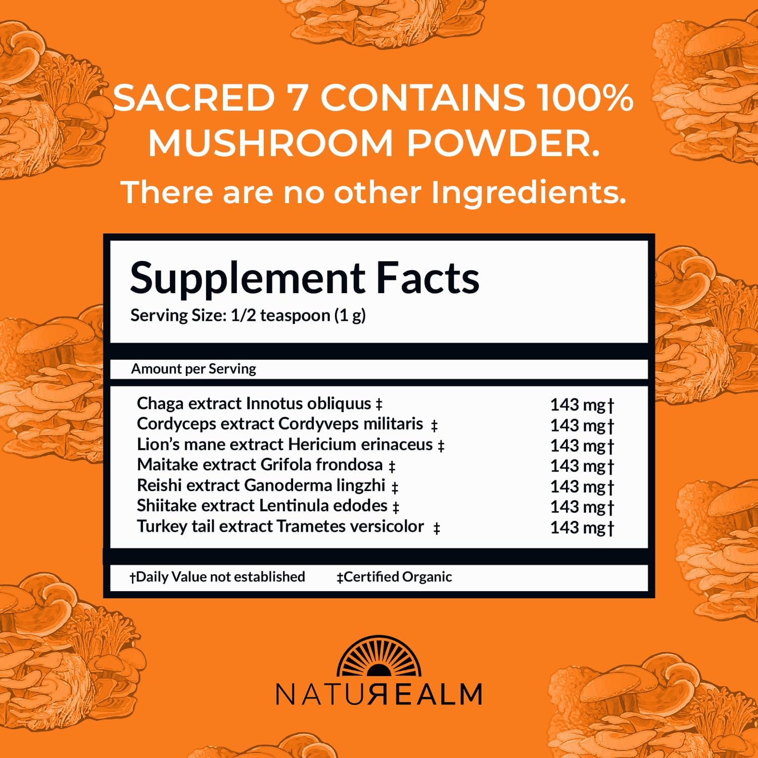 Naturealm Sacred 7 Mushroom Extract Powder - USDA Organic - Lion's Mane, Reishi Naturealm uk supplements