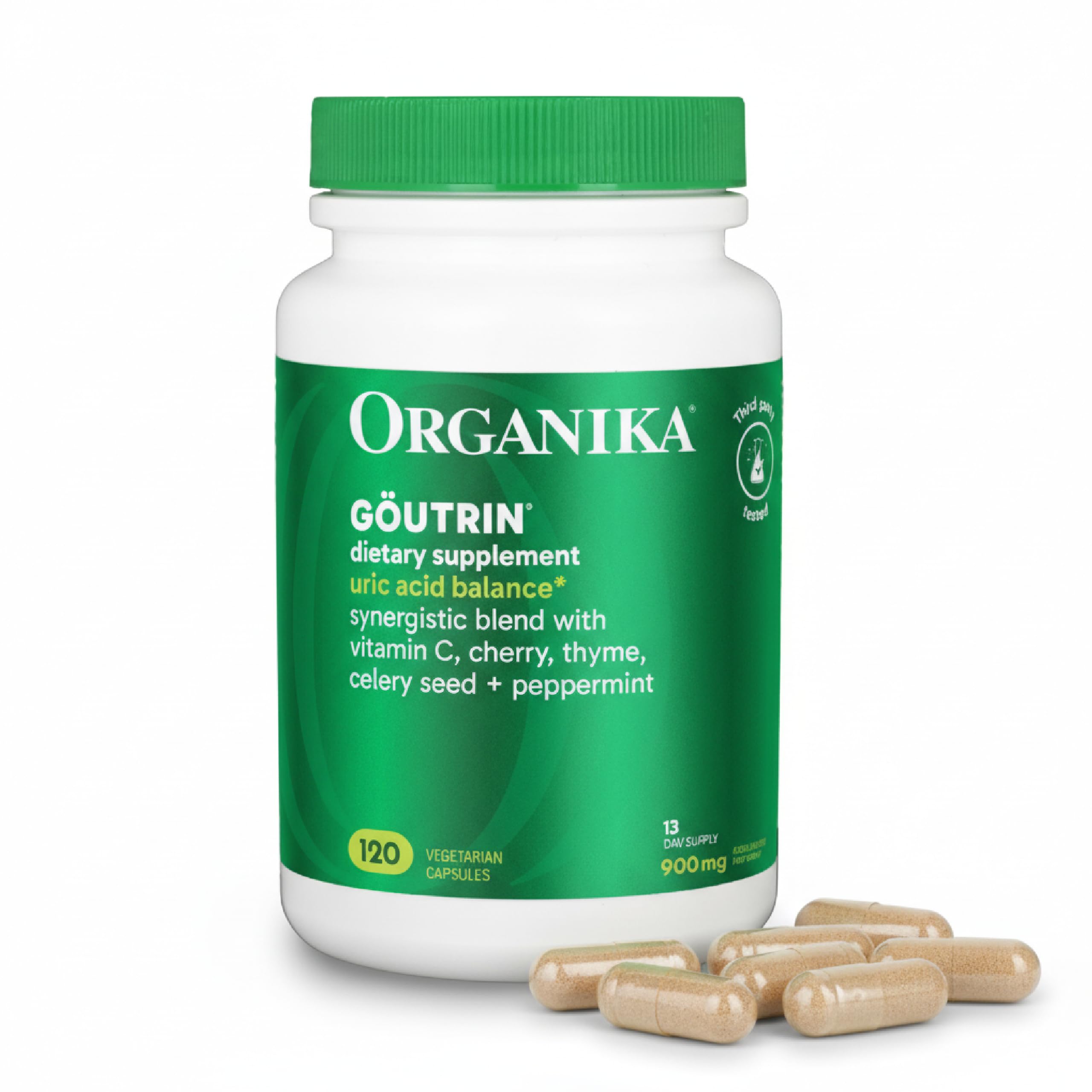 Organika Goutrin Uric Acid Flush for Gout (120 Caps): Gentle Gout Support with Cherry, Thyme, Celery Seed, Peppermint, & VIT C: Clean & Vegan Gout Supplements for Men & Women - Metabolism & Mobility Organika uk supplements