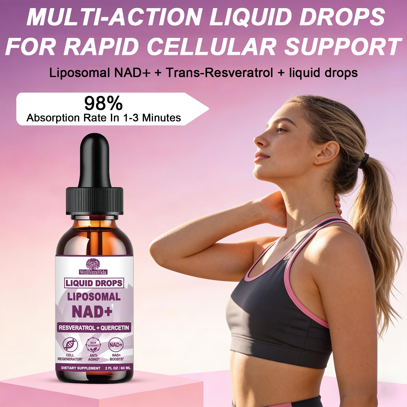 NAD+ Supplements for Men & Women, Extra Strength NMN Alternative Liposomal Nad⁺ Supplement with Resveratrol Quercetin for Cellular Energy & NAD+ Levels, Fast Absorption Liquid NAD Plus丨NON-GMO, 2Fl Oz WellVeraVida uk supplements