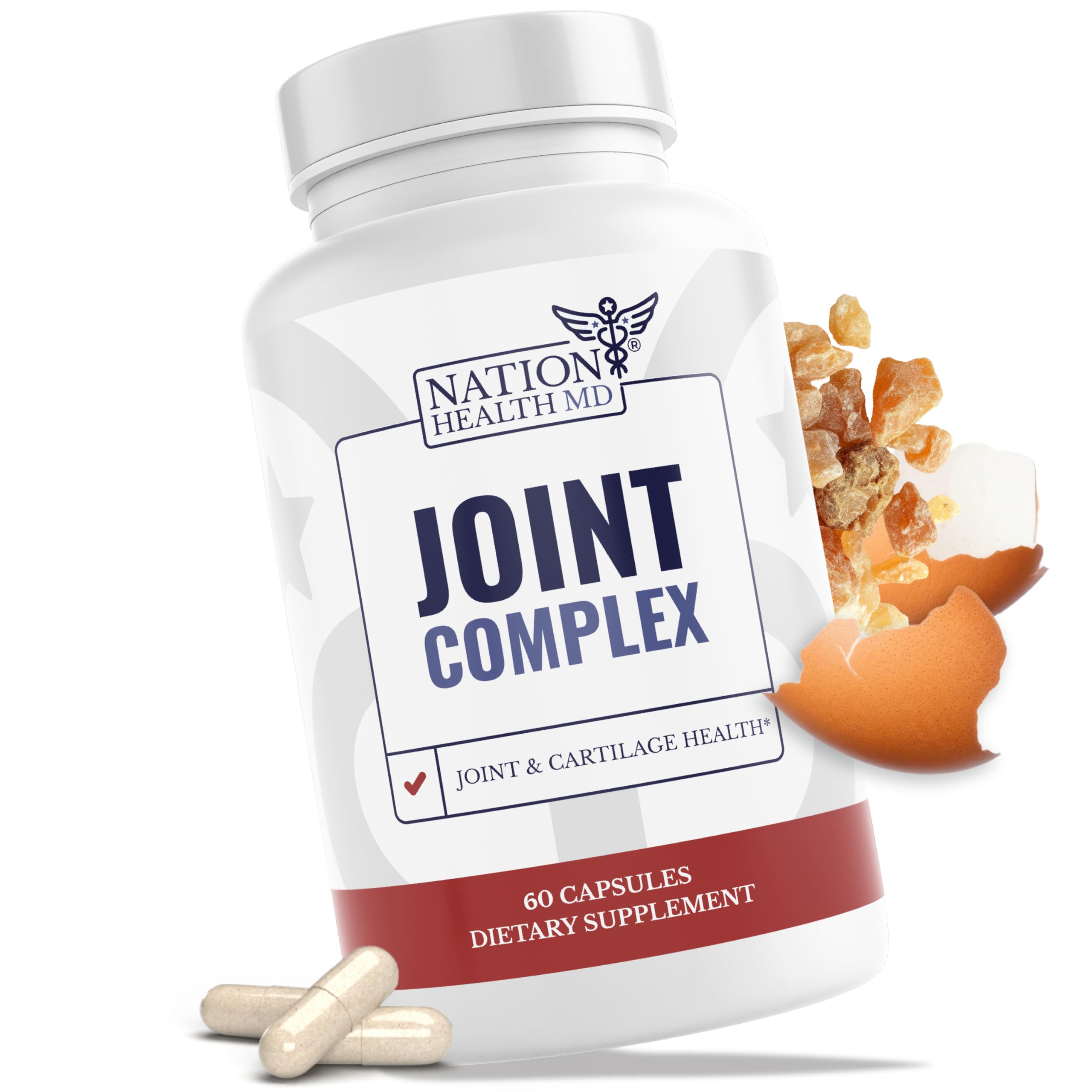 NATION HEALTH MD Joint Complex - Joint & Cartilage Health - Joint Support Supplement with Calcium, NEM Eggshell Membrane, Boswellia Serrata - Knee Supplements for Men & Women, 60 Capsules NATION HEALTH MD uk supplements