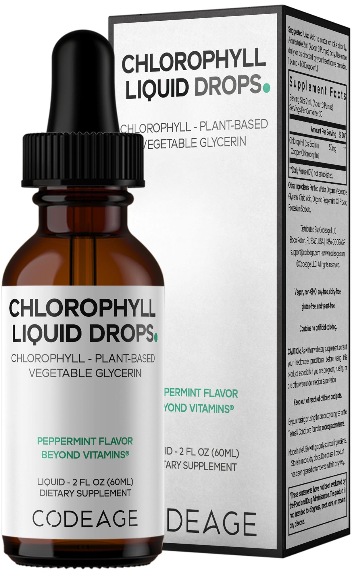 Codeage Chlorophyll Liquid Drops Supplement - Vegan Chlorophyll 50 mg per Serving, Organic Peppermint Flavor Clorofila Drink - Non-GMO, Gluten-Free, Vegan - 2 fl oz Codeage uk supplements