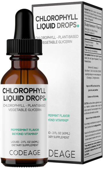 Codeage Chlorophyll Liquid Drops Supplement - Vegan Chlorophyll 50 mg per Serving, Organic Peppermint Flavor Clorofila Drink - Non-GMO, Gluten-Free, Vegan - 2 fl oz Codeage uk supplements