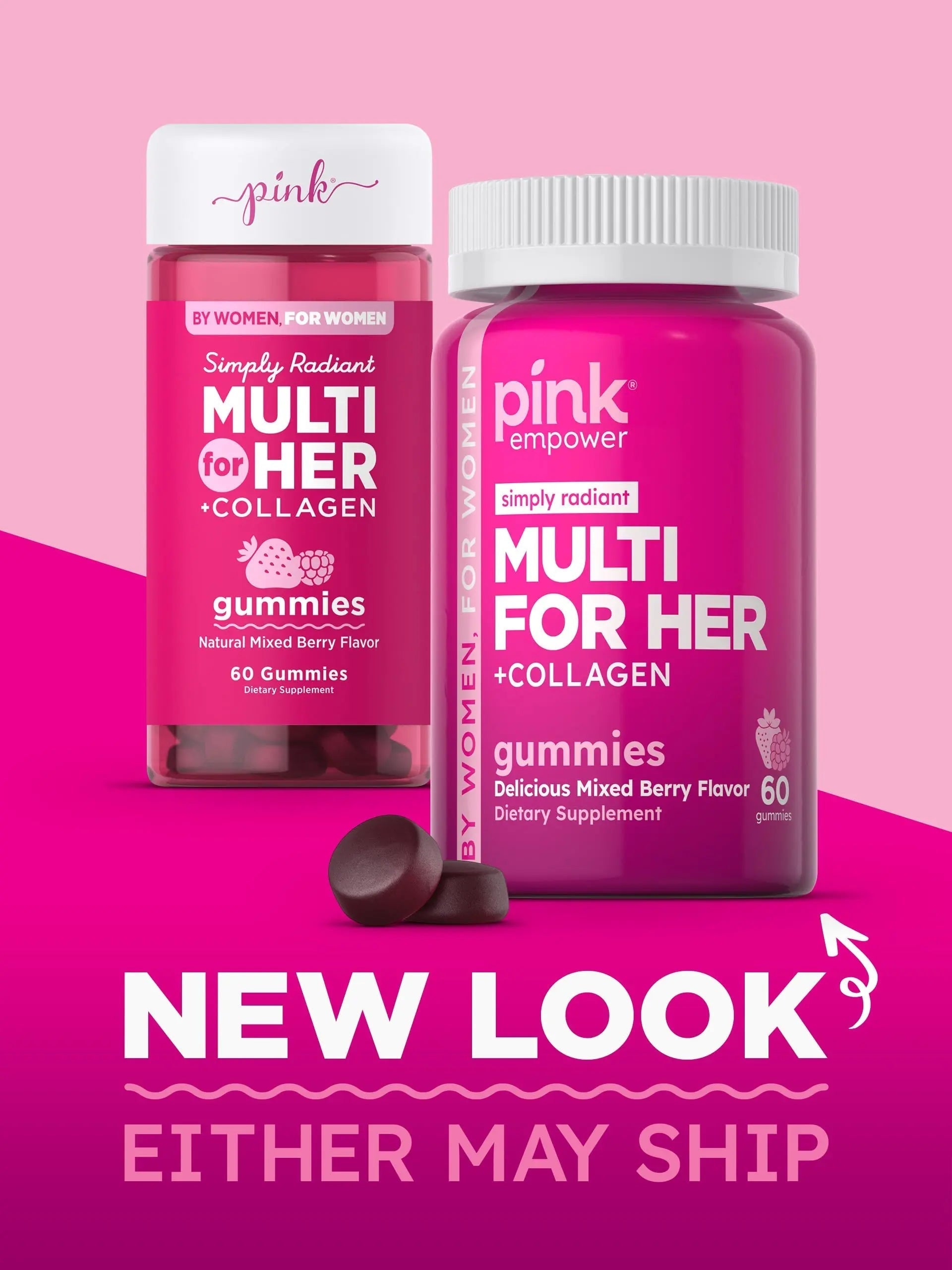 PINK Multivitamin Gummies for Women | Non-GMO & Gluten Free | Plus Collagen & Biotin | Mixed Berry Flavor PINK uk supplements