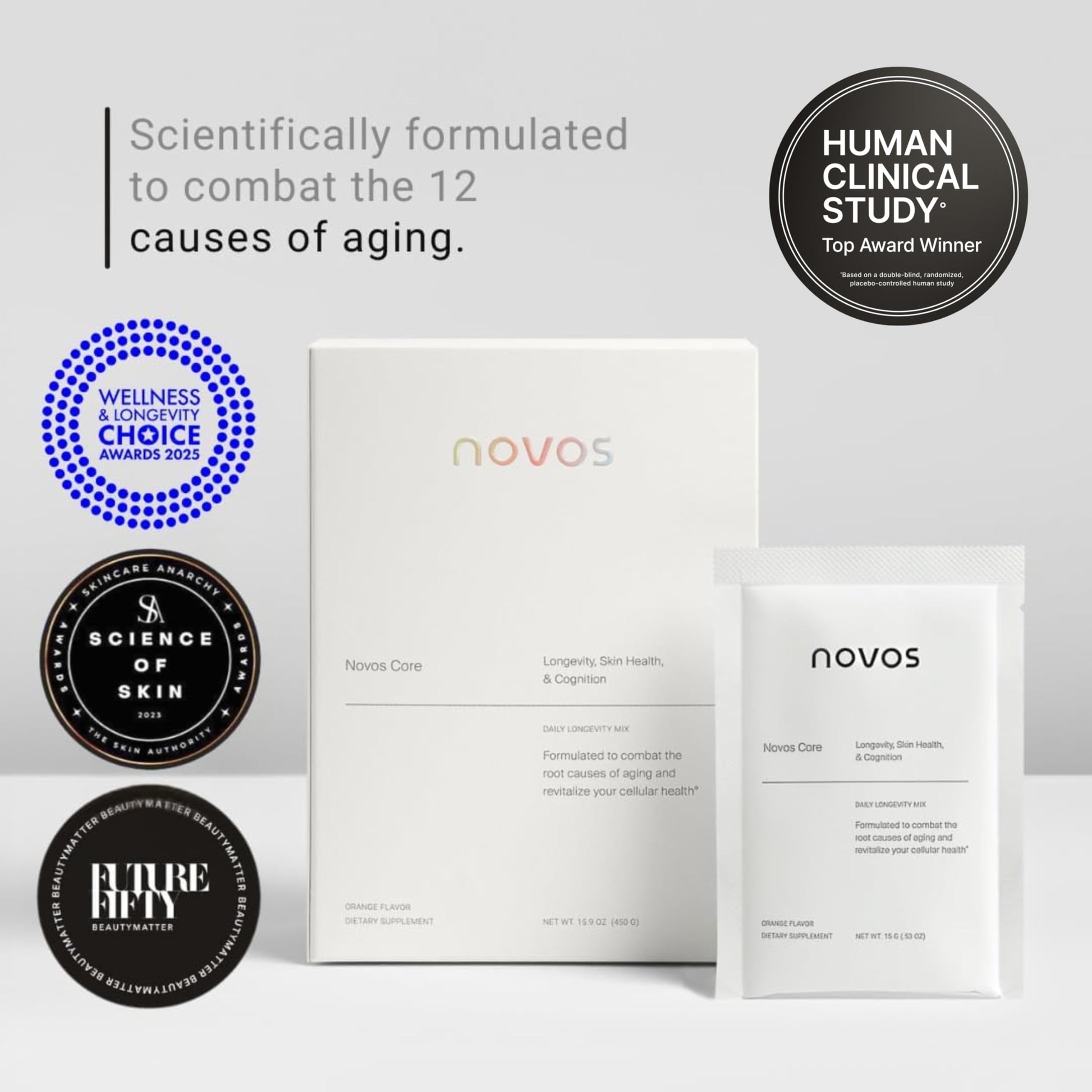 Novos Core Clinical Longevity Mix | Anti-Aging Supplement Drink Mix for Men & Women | Magnesium, L-Theanine, Fisetin and More | Supports Energy, Mood, Sleep & Cognition | Orange Flavor (30 Servings) Novos uk supplements