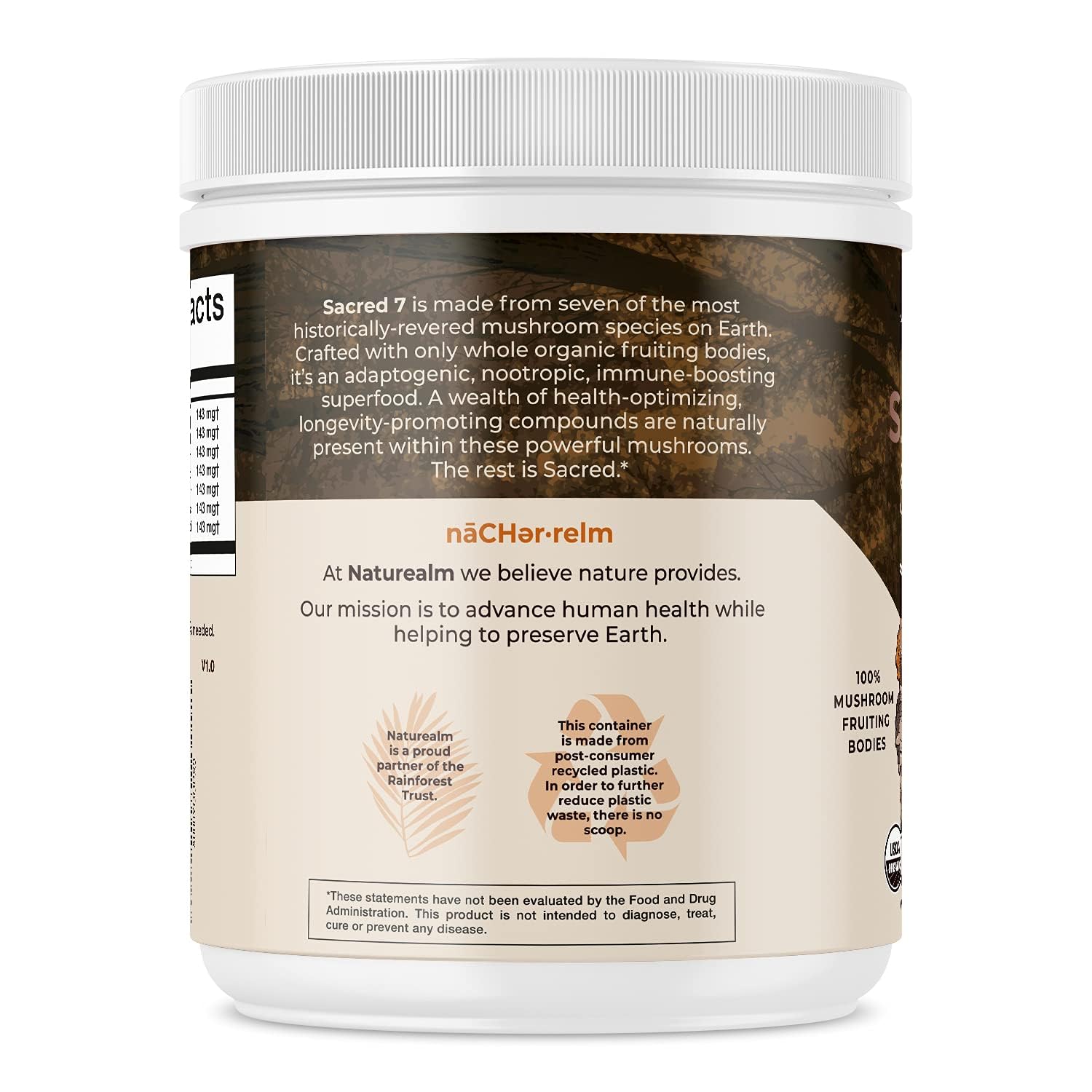 Naturealm Sacred 7 Mushroom Extract Powder - USDA Organic - Lion's Mane, Reishi Naturealm uk supplements