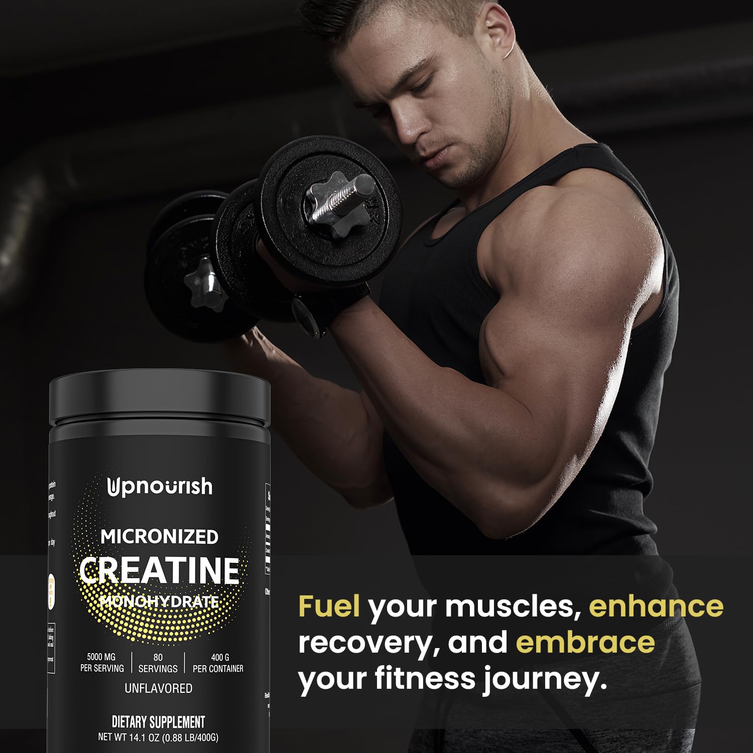UpNourish Micronized Creatine Monohydrate Powder 400 G - Unflavored Vegan for Pre Workout, Muscle Building Pure Women and Men Instantized Supplement, 80 Servings 14.1096 Ounce UpNourish uk supplements