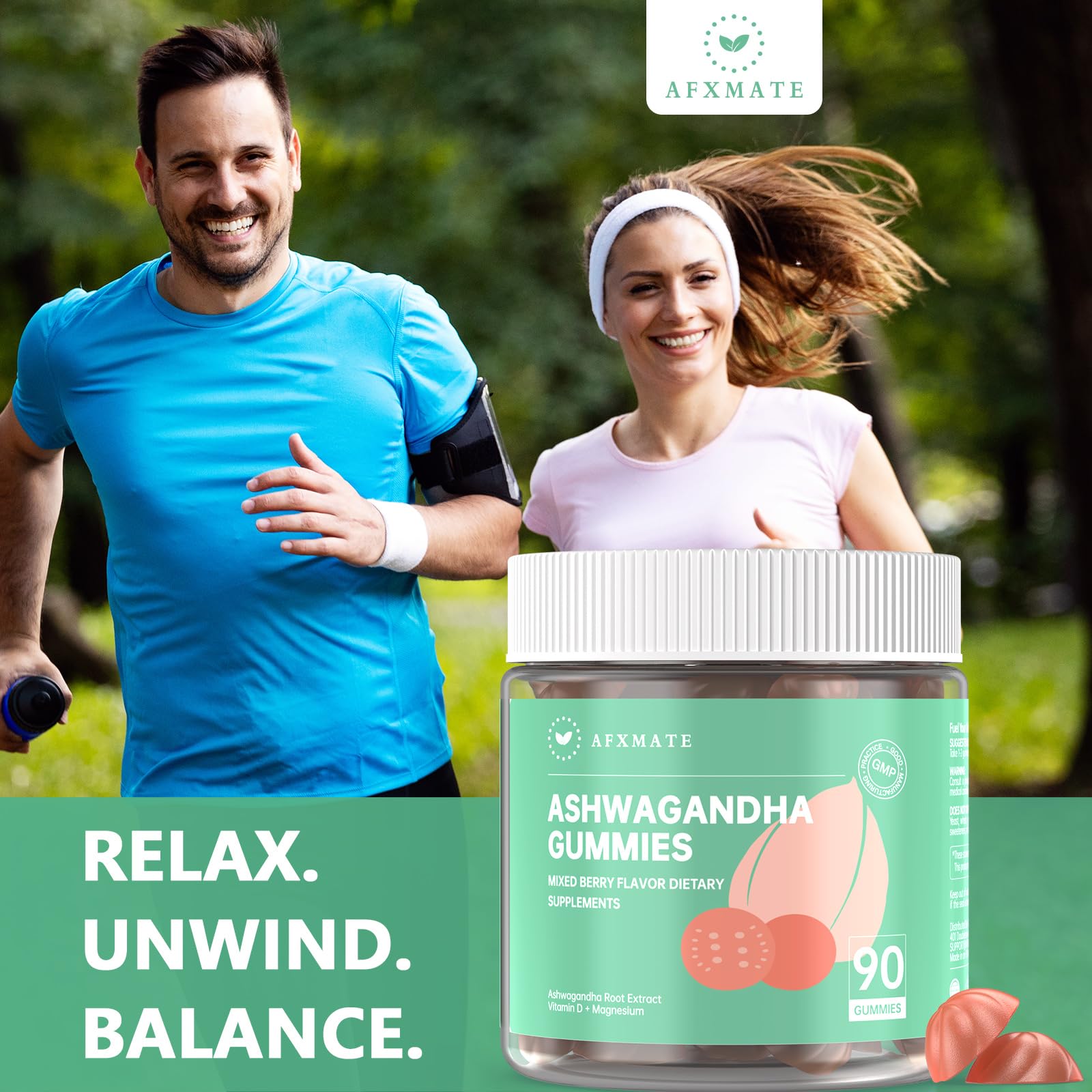 AFXMATE Ashwagandha Gummies for Women Sugar Free, Men's Ashwagandha Supplement Gummy with Vitamin D Magnesium Vegan (90 Counts) AFXMATE uk supplements