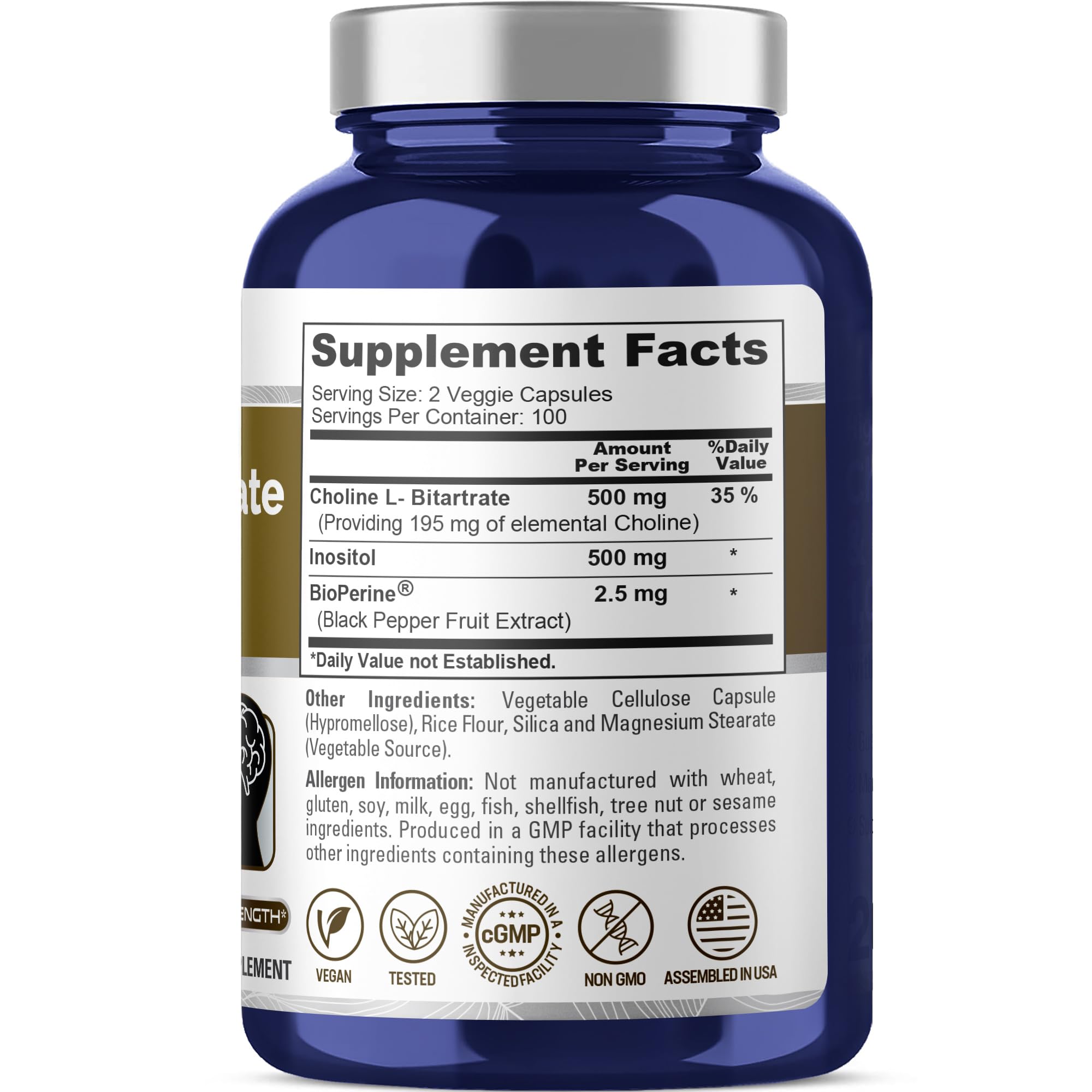 NusaPure Choline & Inositol - Suitable for Vegetarian/Vegan, Non - GMO - 1000mg - 200 Veggie Capsules NusaPure uk supplements