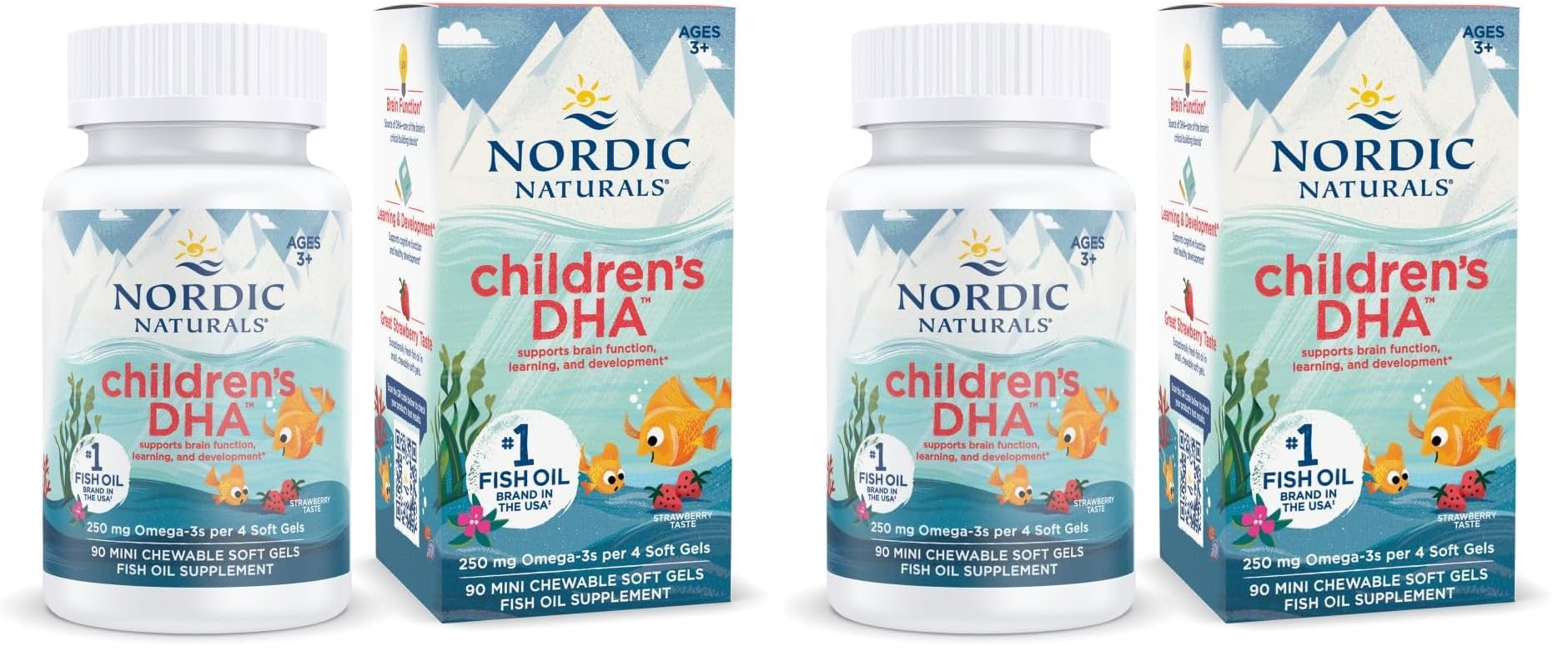 Nordic Naturals Children’s DHA, Strawberry - 90 Mini Chewable Soft Gels for Kids - 250 mg Omega-3 with EPA & DHA - Brain Development & Function - Non-GMO - 22 Servings (Pack of 2) Nordic Naturals uk supplements