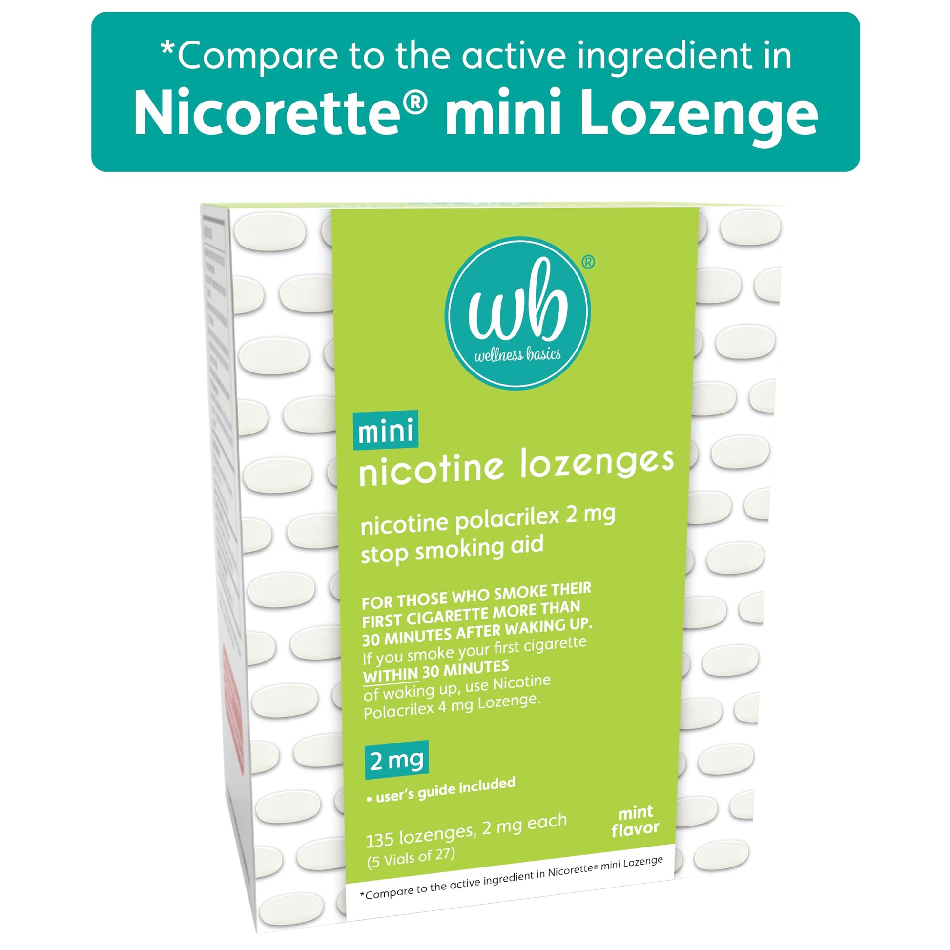 Wellness Basics Mini Nicotine Lozenge 2mg | Stop Smoking Aid | Mint Flavor | 135 Count | Pack of 5 Vials | Reduces Cravings & Withdrawal Symptoms Wellness Basics uk supplements