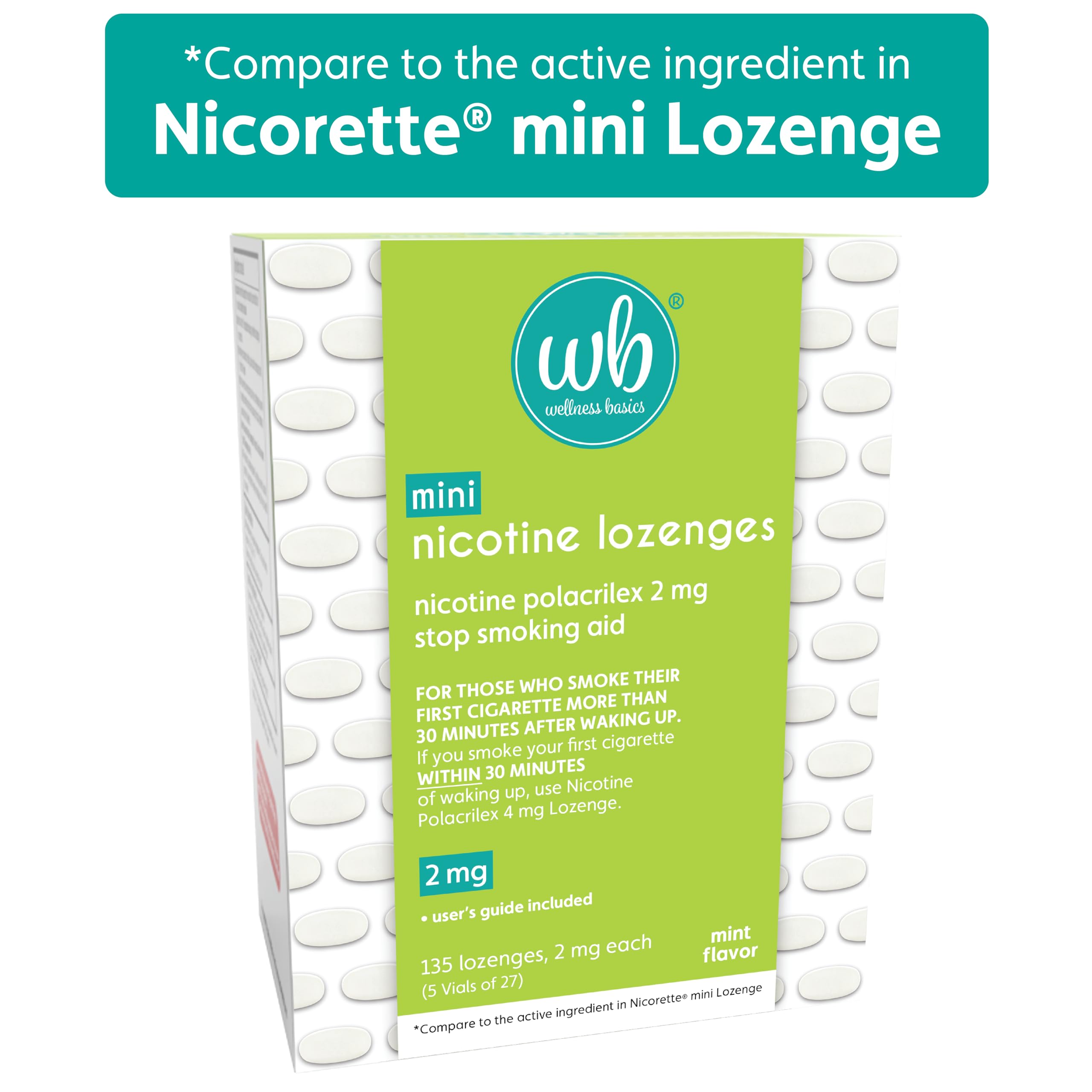 Wellness Basics Mini Nicotine Lozenge 2mg | Stop Smoking Aid | Mint Flavor | 135 Count | Pack of 5 Vials | Reduces Cravings & Withdrawal Symptoms Wellness Basics uk supplements
