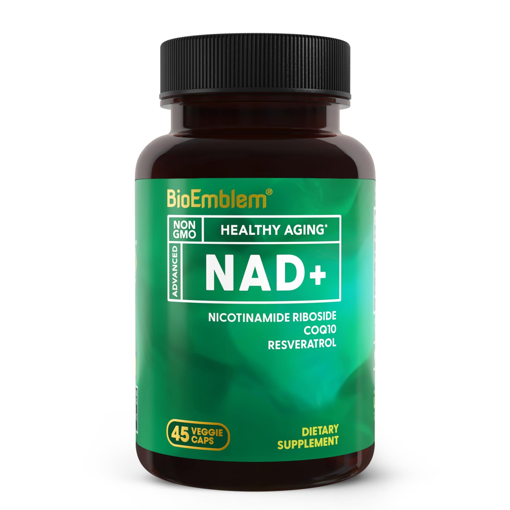 BioEmblem NAD+ Supplement | 300 mg Nicotinamide Riboside with CoQ10 & Resveratrol | Supports Healthy Aging, Cellular Energy and Cognitive Function | Non-GMO, Gluten Free - 45 Capsules BioEmblem uk supplements
