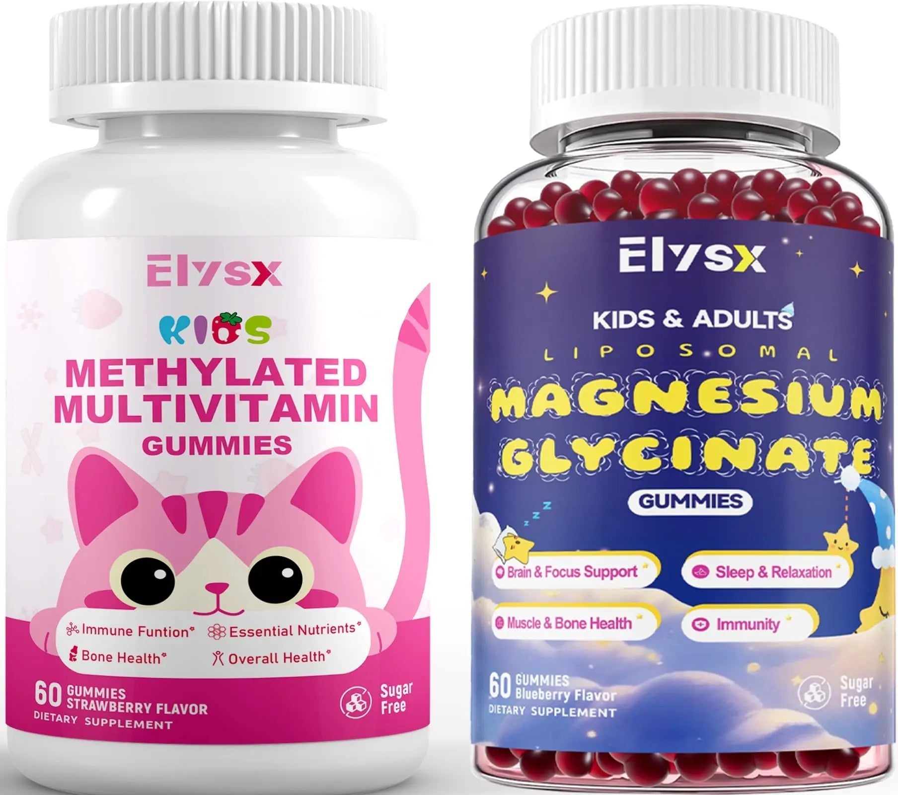 Elysx Kids Methylated Multivitamin Chewable & Liposomal Magnesium Glycinate 400mg Gummies, Immune & Brain, Muscle & Relax Elysx uk supplements
