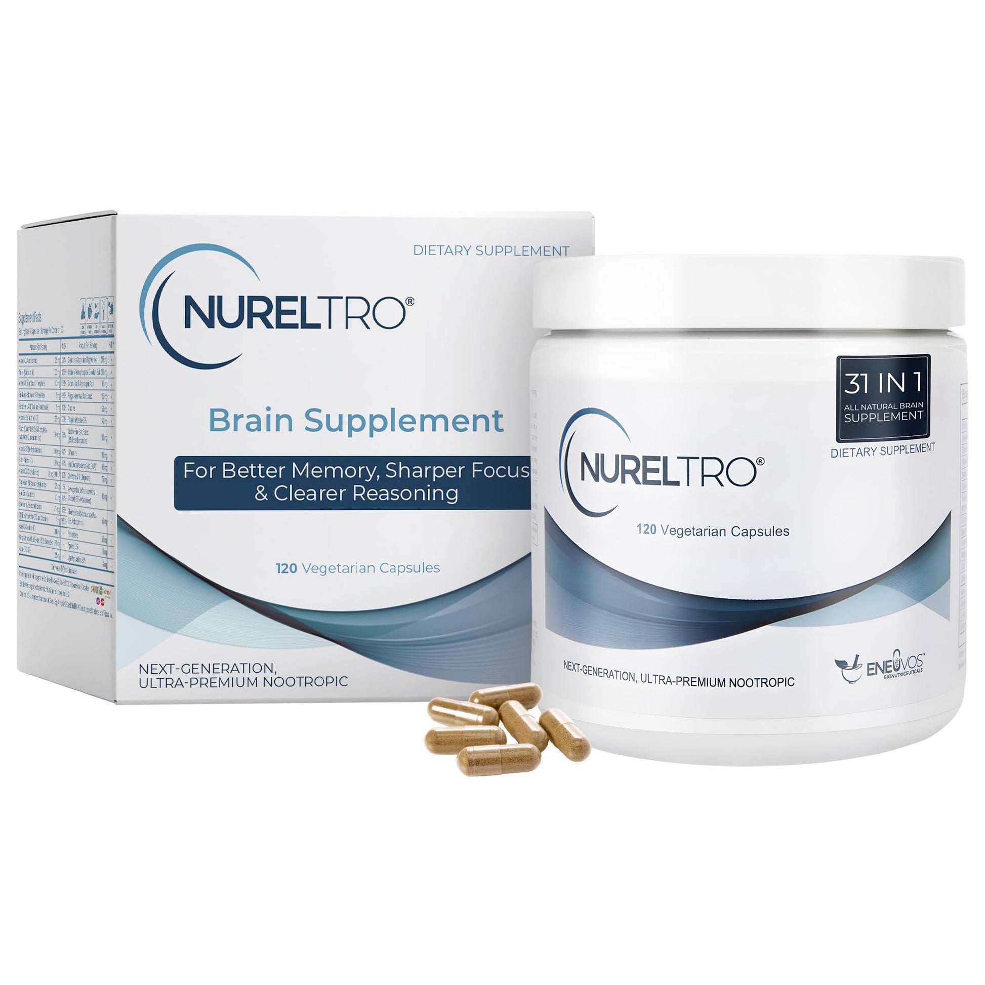 Nureltro All-in-One Nootropic Brain Supplement for Adults and Seniors w/Shoden® Ashwagandha | Supports Memory, Focus, Mood, Mental Clarity, and Brain Health - Caffeine-Free (120 Capsules) Nureltro uk supplements