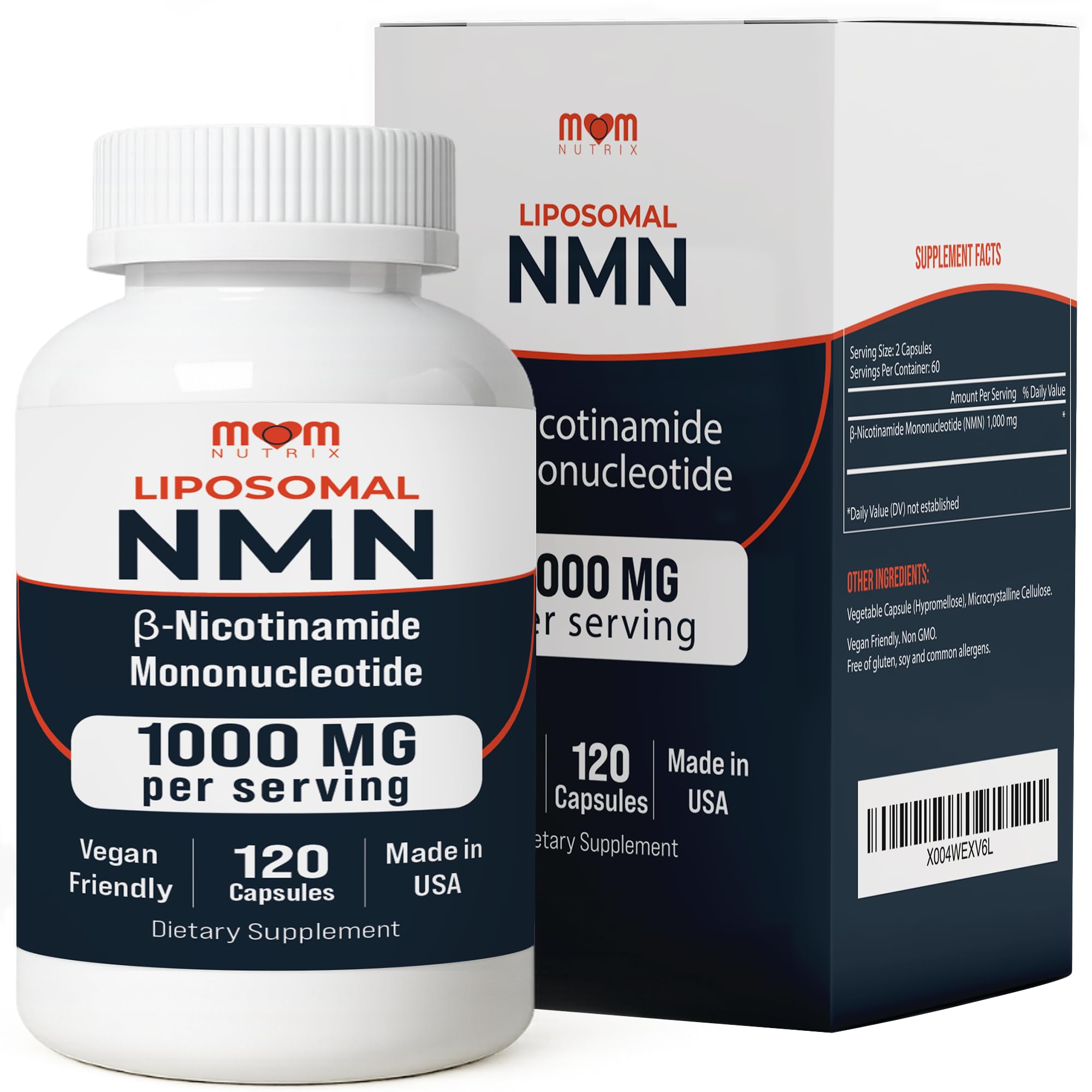 NMN Supplement 1000 mg Pure Nicotinamide Mononucleotide - NAD Precursor for Energy, Cellular Renewal & Longevity Support - Mitochondrial Support 120 Capsules - Vegan, Non GMO, Gluten Free MOM NUTRIX uk supplements
