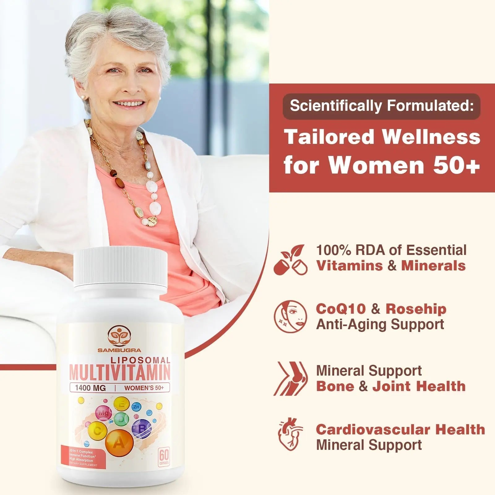Sambugra Liposomal Multivitamin for Women 50+ - Women Daily Multivitamin with 32 Ingredients, CoQ10, Vitamins C, B, D, E Sambugra uk supplements