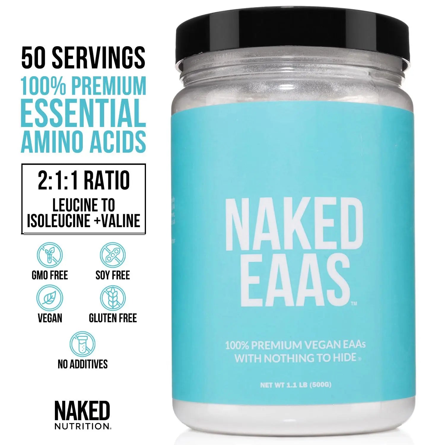 NAKED EAAs Amino Acids Powder - 50 Servings - Vegan Unflavored Essential Amino Acids 500 Grams - Instantized All Natural EAAs Powder Supplement NAKED uk supplements