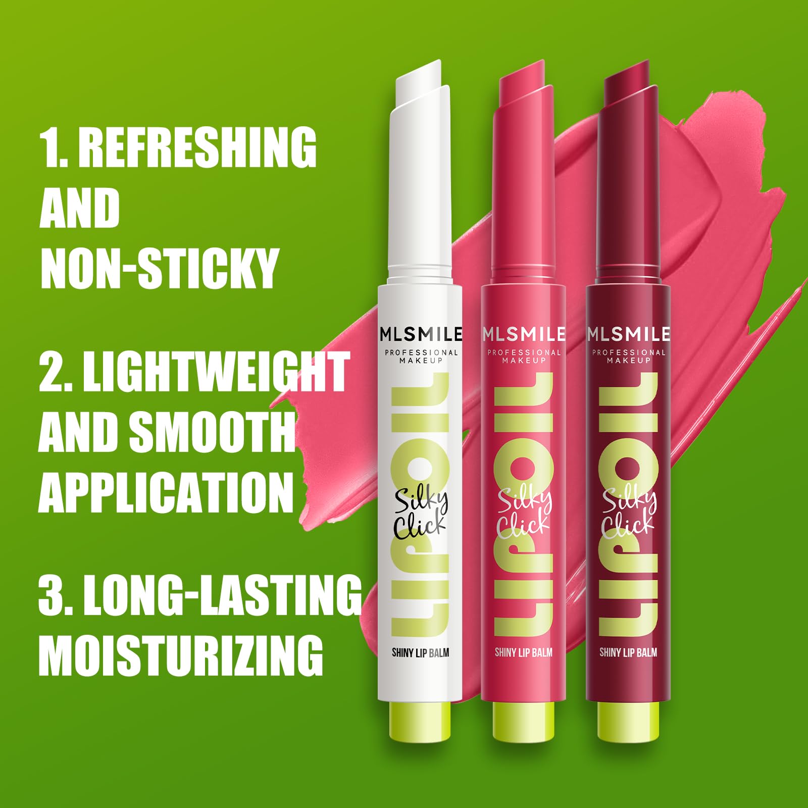 MLSMILE 3 Colors Fat Lip Oil Click Slick,Press Lipstick Set,Moisturizing Lip Balm,High Pigment Glow Lip Oil,Long-lasting,Pigmented Vegan,Lightweight and Glossy Lip Plumper with Coconut Oil-Set A MLSMILE uk supplements