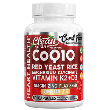 Clean Nutra CoQ10 Red Yeast Rice Magnesium Glycinate Vitamin K2 D3 Niacin Zinc Flax Seed Omega 3 Capsules 60 Count All in One Formula Premium Ingredients Dietary Supplement Clean Nutraceuticals uk supplements