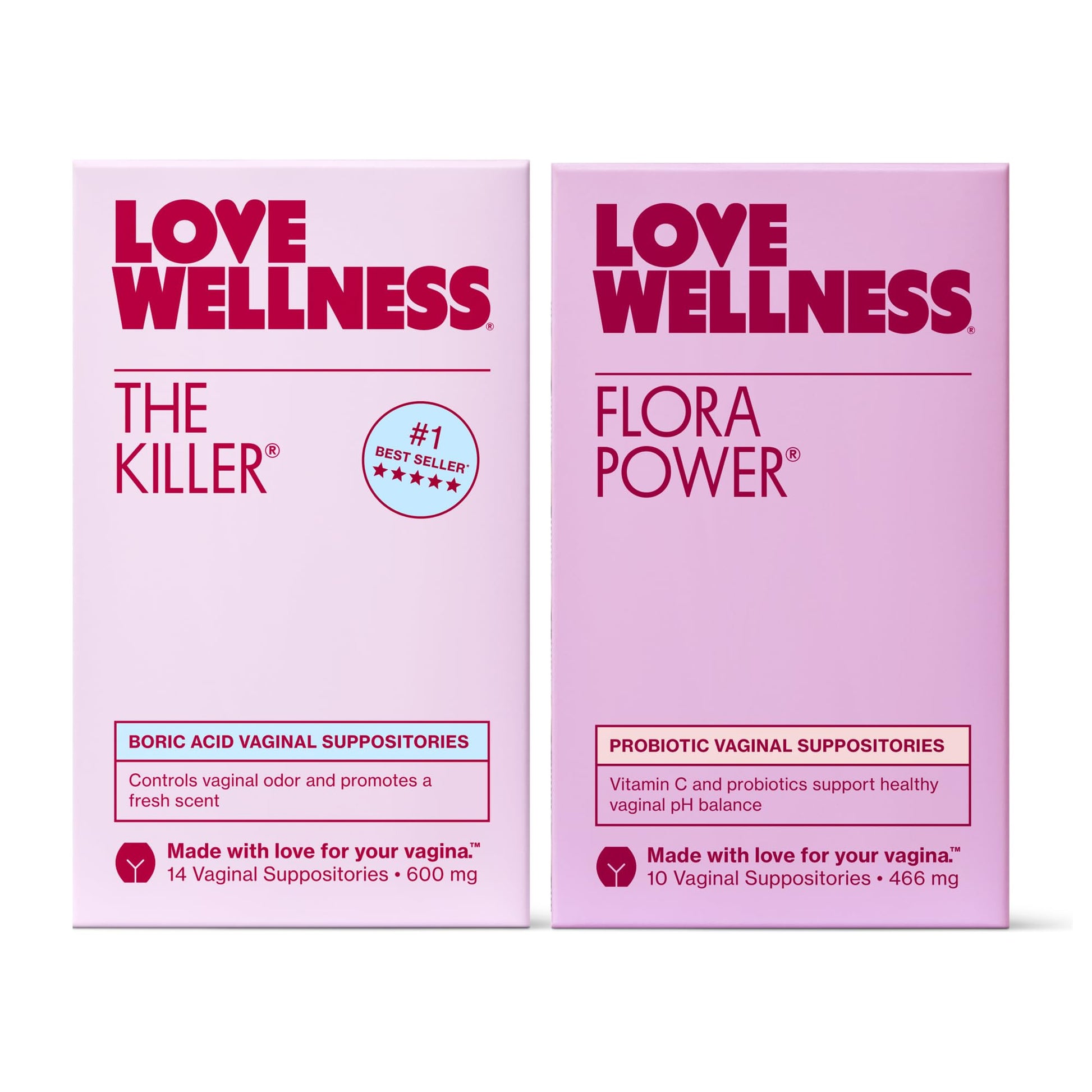 Love Wellness The Killer & Flora Power | Vaginal Suppository Duo with Boric Acid, Probiotics & Vitamin C | Supports pH Balance, Odor Control & Feminine Health | Fragrance-Free, Non-GMO & Paraben Free Love Wellness uk supplements