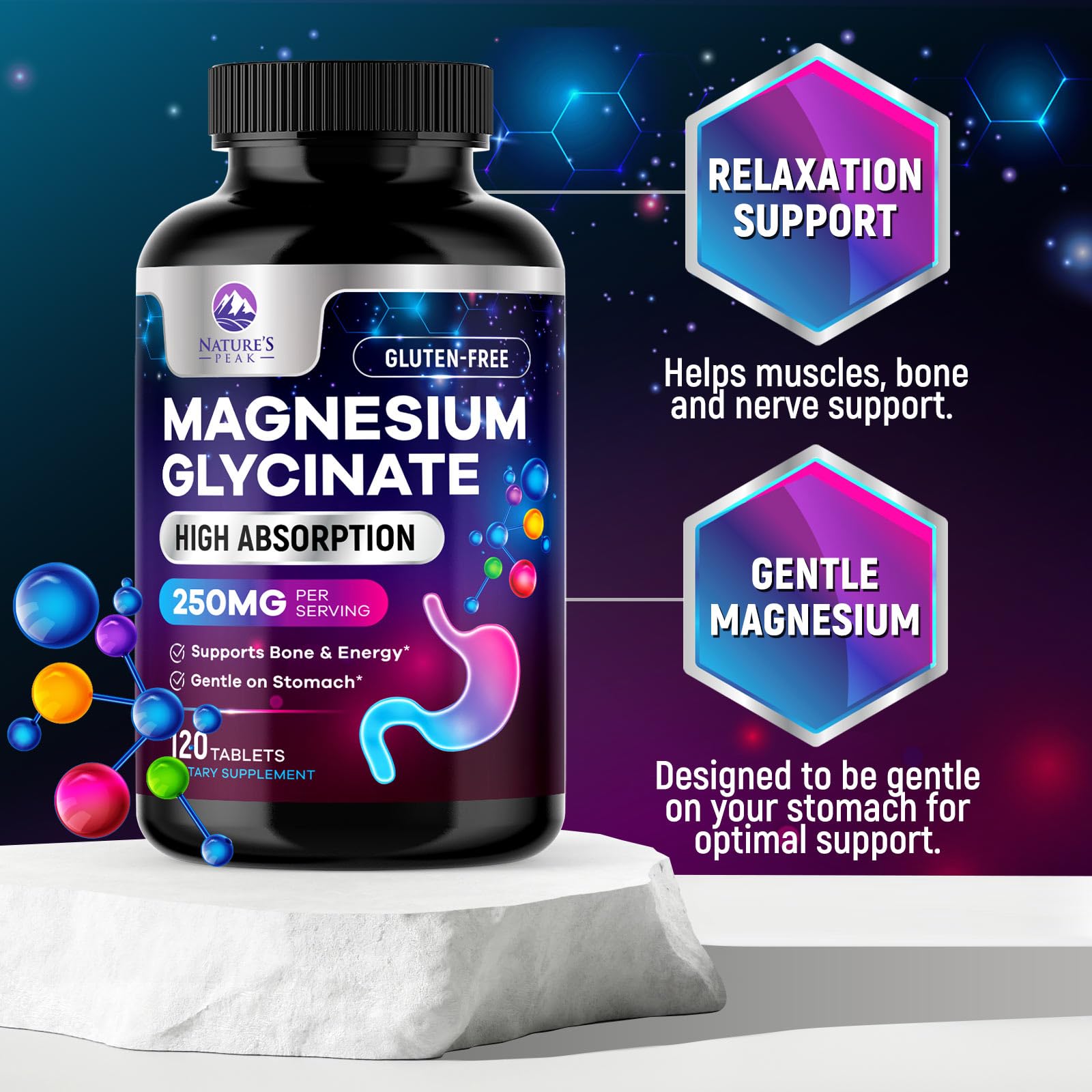 Magnesium Glycinate Supplement 250mg - 100% Chelated & Purified - to Support Sleep, Heart Health, Muscles, & Bone Strength - Best Absorption Magnesium Glycinate Capsules, Bottled in USA - 120 Tablets Nature's Peak uk supplements