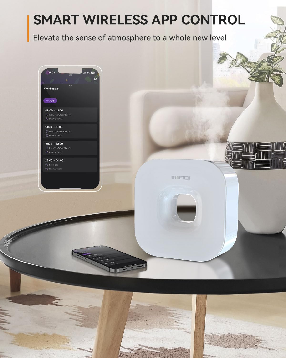 MEIDI Waterless Essential Oil Diffuser - Bluetooth Cordless Aromatherapy Diffuser with App Control MEIDI uk supplements