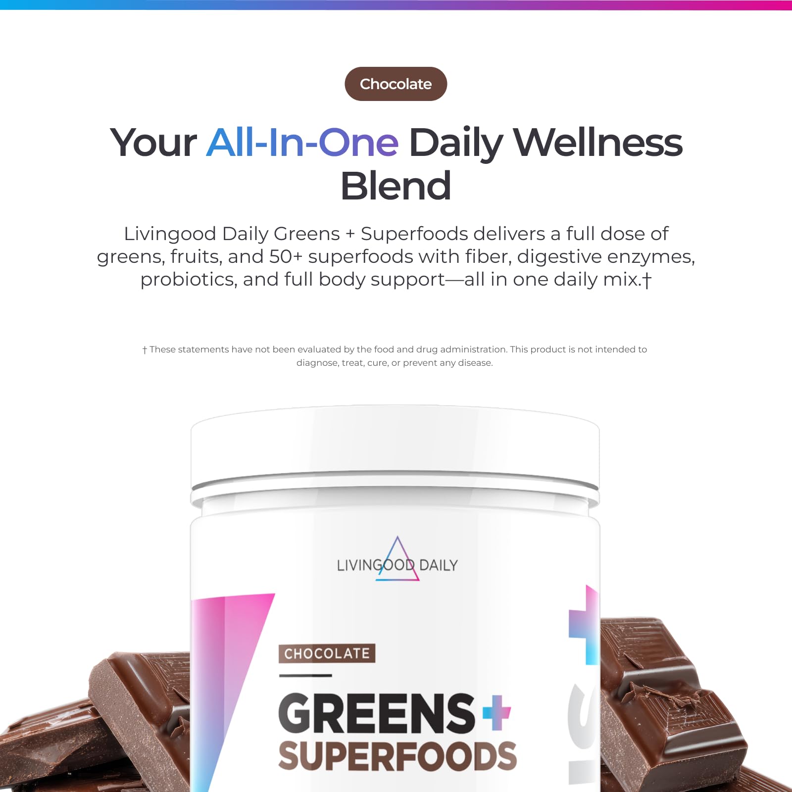 Livingood Daily Greens & Superfood Powder, Super Greens for Gut Health, Green Juice Powder with Spirulina, Chlorella, and Digestive Enzymes, Probiotics for Digestive Support, Chocolate, 30 Servings Livingood Daily uk supplements