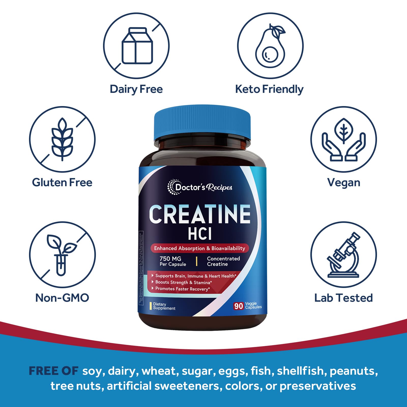 Doctor's Recipes Creatine HCl Capsules, 750 mg, Creatine Hydrochloride for Women & Men, Strength & Recovery, Brain Health, Fast Absorbing, Vegan, 90 Capsules Doctor's Recipes uk supplements