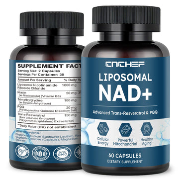 CNCHEF Liposomal NAD Supplement -1000mg, NAD Resveratrol Supplement for Women & Men with Nicotinamide Riboside, Resveratrol, PQQ & TMG, NAD Plus Boosts NAD+ Levels, Anti-Aging & Brain, 60 Capsules CNCHEF uk supplements