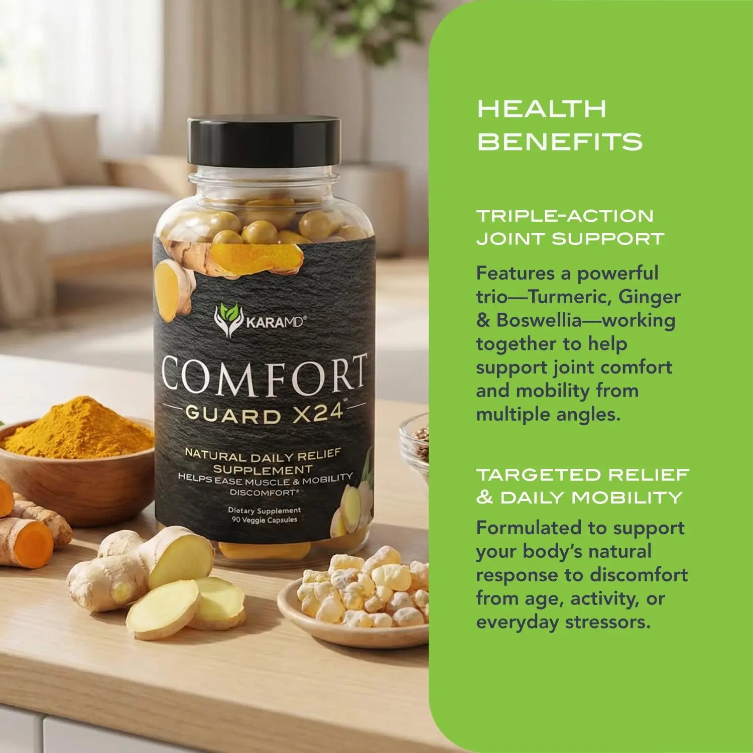 KaraMD Comfort Guard X24 | Joint & Movement Support Supplement | Turmeric Curcumin, Boswellia & Ginger | Ease Muscle Discomfort & Joint Stiffness | Non-GMO, Gluten Free & Vegan Friendly (30 Servings) KaraMD uk supplements
