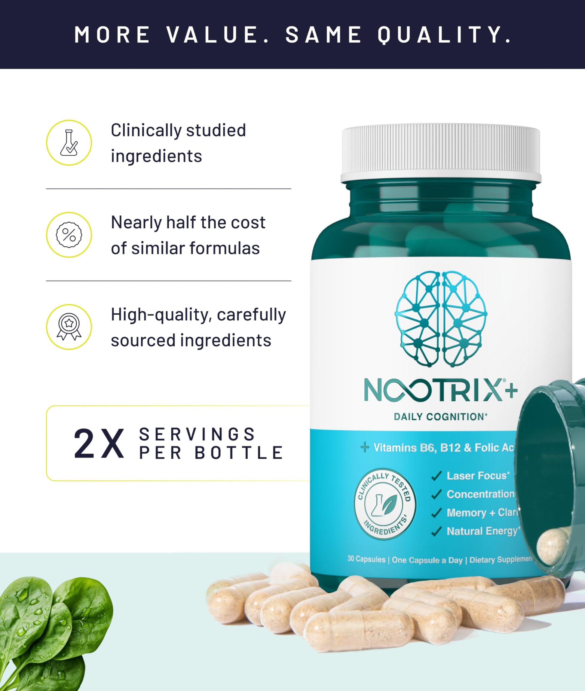 Nootrix Brain Plus Nootropic Supplement | Supports Memory, Mental Focus, Cognitive Health & Energy | Promotes Healthy Mood & Brain Function | Vitamin B1, Vitamin B6 & Vitamin B12 | 30 Capsules Nootrix uk supplements