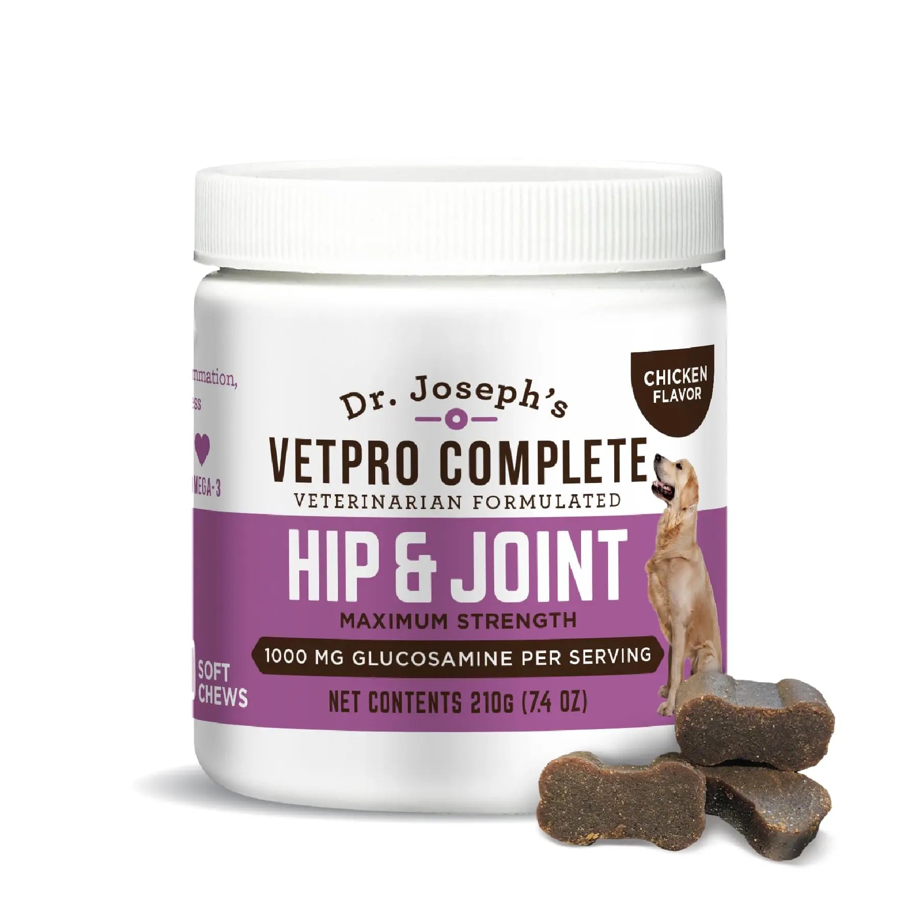 Dr. Joseph's VetPro Complete Dog Hip & Joint Supplement for Arthritis Pain Relief – High-Strength Glucosamine & Chondroitin Chews for Senior Dogs – Vet Formulated Daily Treats, Chicken Flavor, 60 Ct VetPro Complete uk supplements