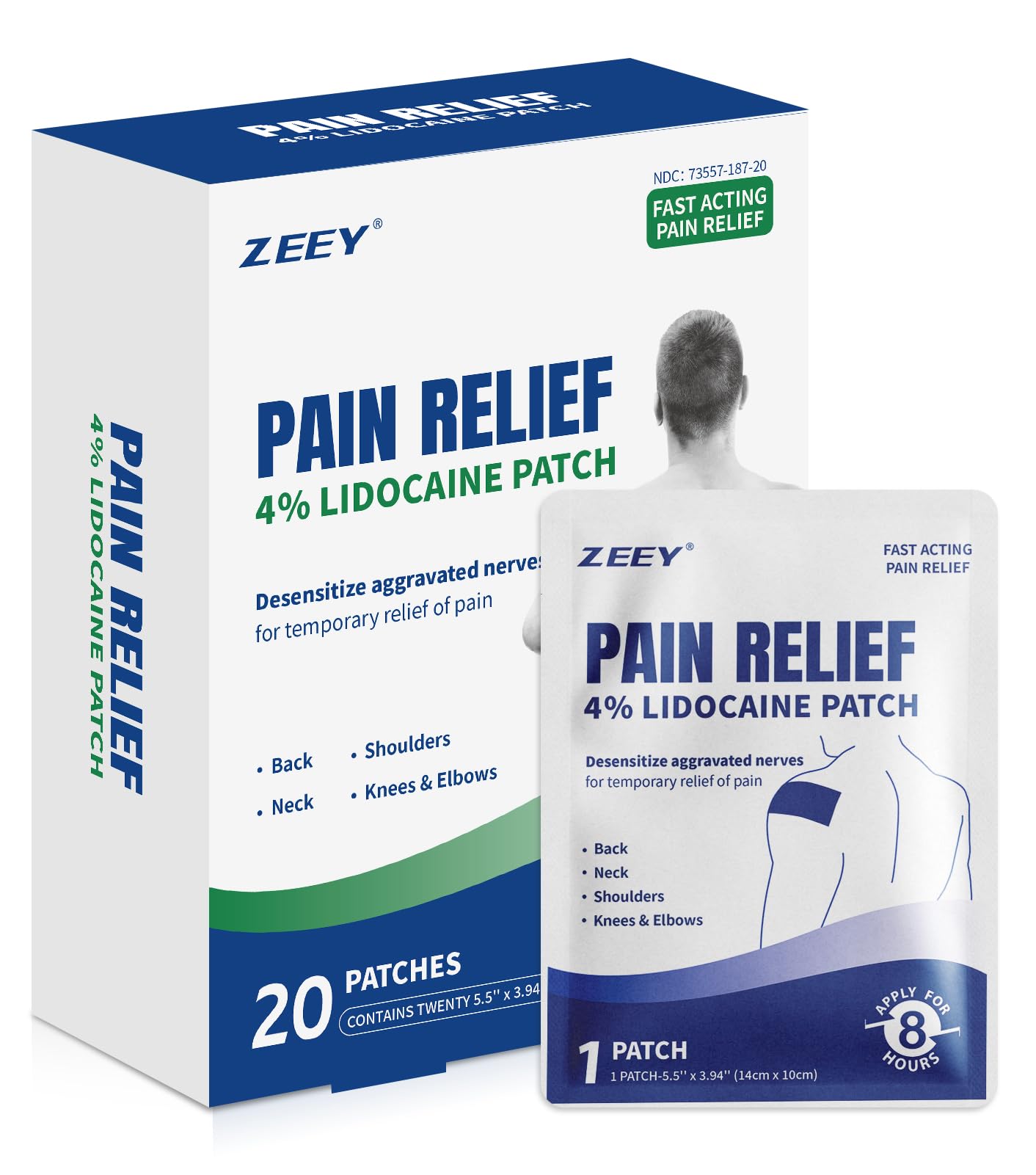 ZEEY 4% Lidocaine Pain Relief Patches, Maximum Strength OTC, for Back, Knee, Neck, Shoulders, Joints, Muscle Soreness, Fast Acting, Topical Anesthetic, Large Gel Patch, 5.5" x 3.94", 20Ct ZEEY uk supplements