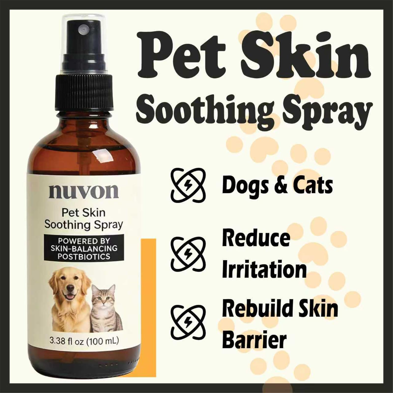 NUVON Pet Skin Soothing Spray, Postbiotics Restoration Spray for Dogs & Cats, Reduce Irritation, Rebuild Skin Barrier - 3.38 fl oz Lwefao uk supplements