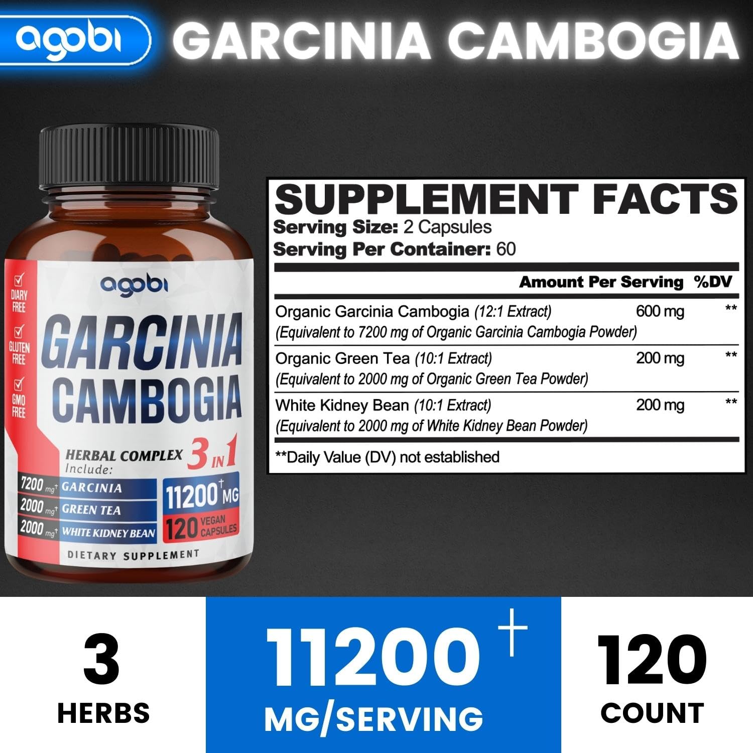 agobi 3in1 Garcinia Cambogia Extract Capsules - 11200mg Herbal Supplement for Body Health agobi uk supplements