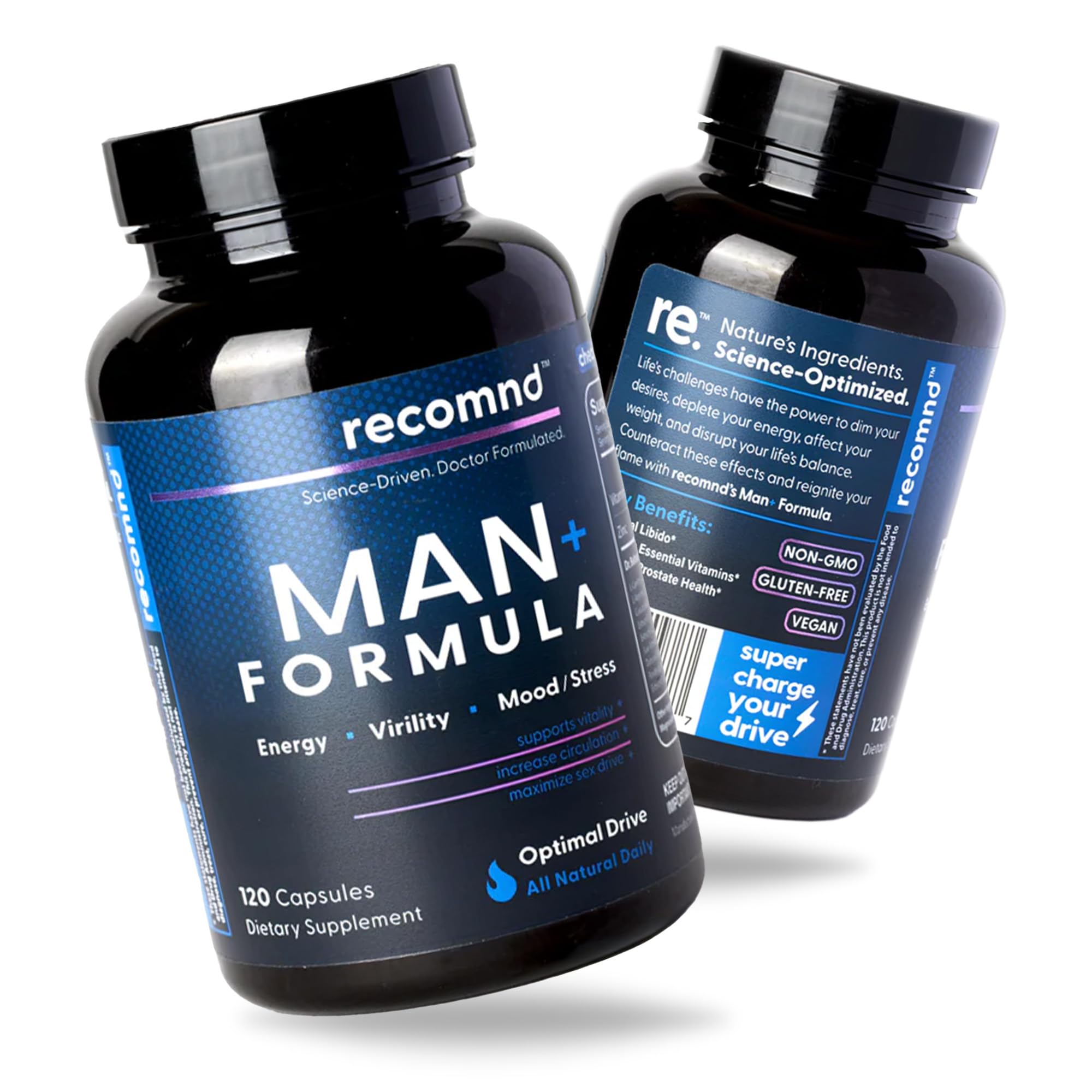 recomnd Nutrition - Man+ Formula, Energy Support, Muscle Support, and Prostate Health Supplements for Men with Vitamin E, Saw Palmetto, Red Korean Ginseng, and More, 120 Capsules recomnd uk supplements