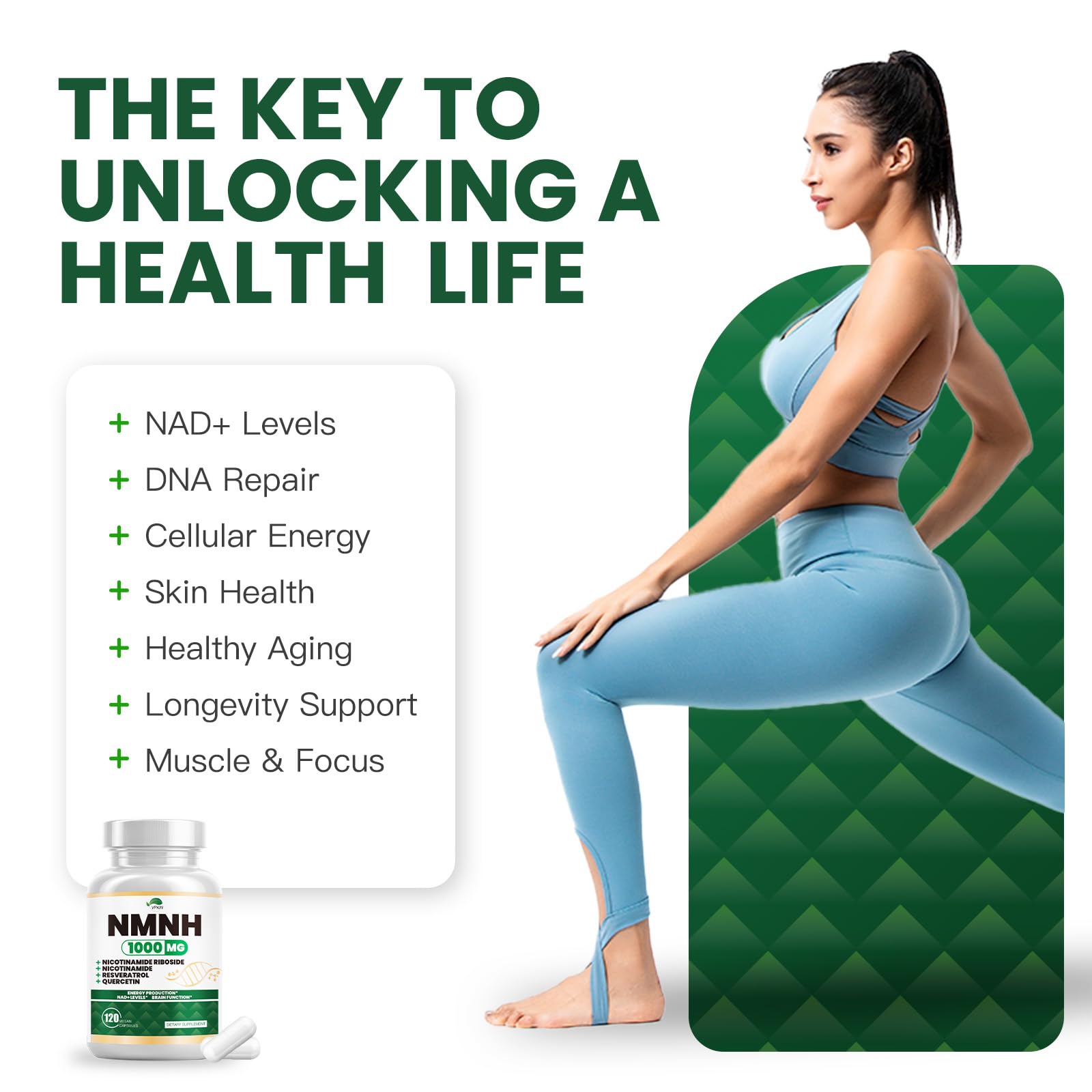 NMNH(Dihydronicotinamide Mononucleotide),NMNH Supplement 1000mg Pure Nicotinamide Mononucleotide,NAD High Purity Supplement Alternative,for Energy,Focus,Non-GMO, Gluten Free,120 Capsules VPKIN uk supplements