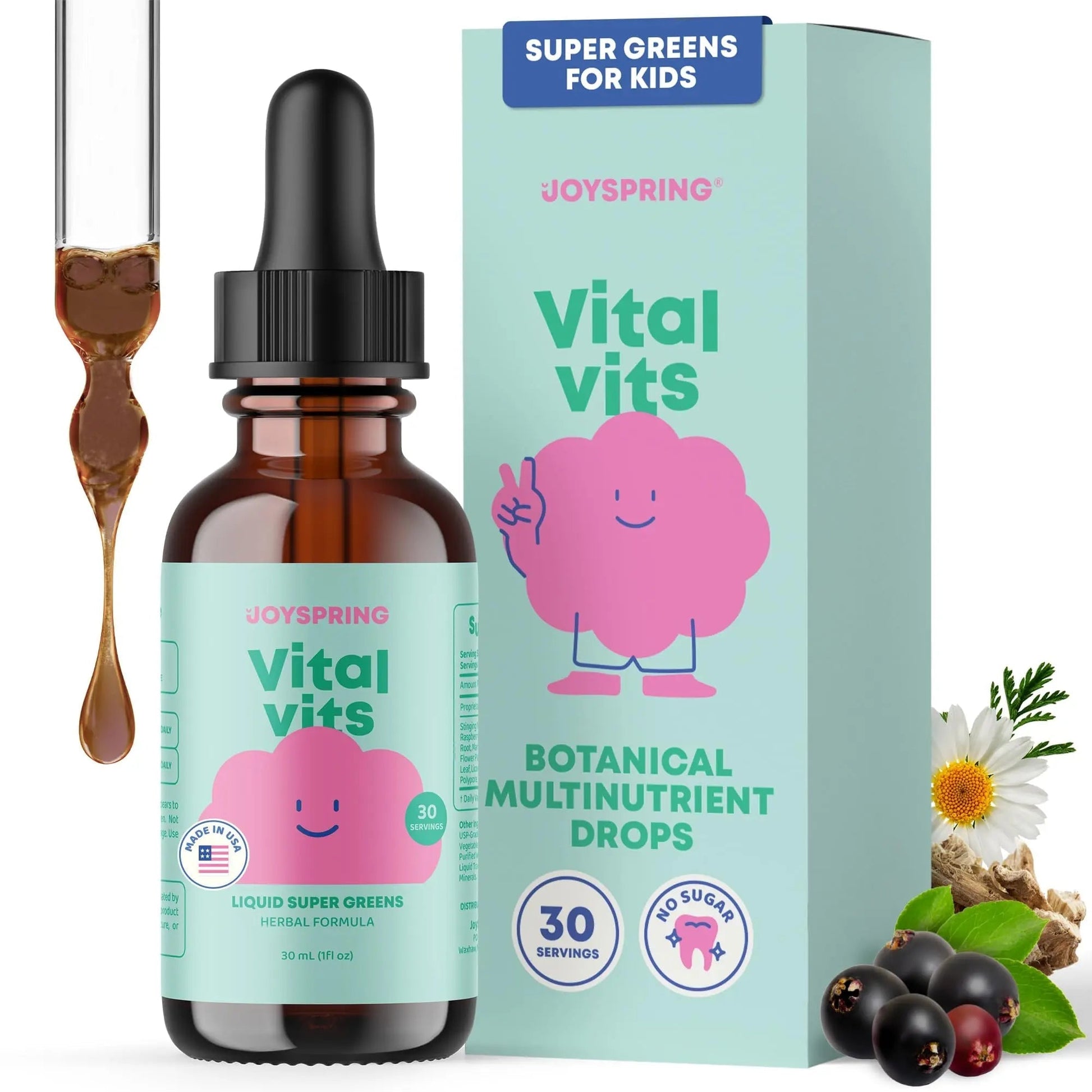 JoySpring Vital Vits - Kids Liquid Multivitamin - 1 fl oz (30 Servings) | Herbal Liquid Vitamins for Kids | Natural Flavor | JoySpring uk supplements
