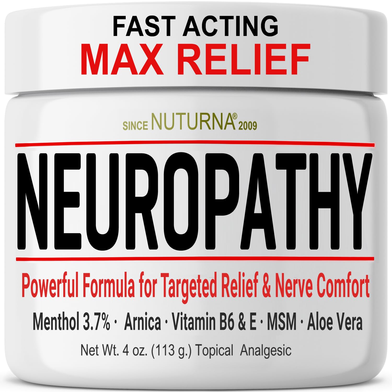 Neuropathy Nerve Relief Cream - Fast Acting Max Relief for Feet Hands Legs Toes Back - Ultra Strength Menthol Arnica Aloe Vera MSM, Soothing Natural Nerve Comfort Relief, 2 Oz Nuturna uk supplements