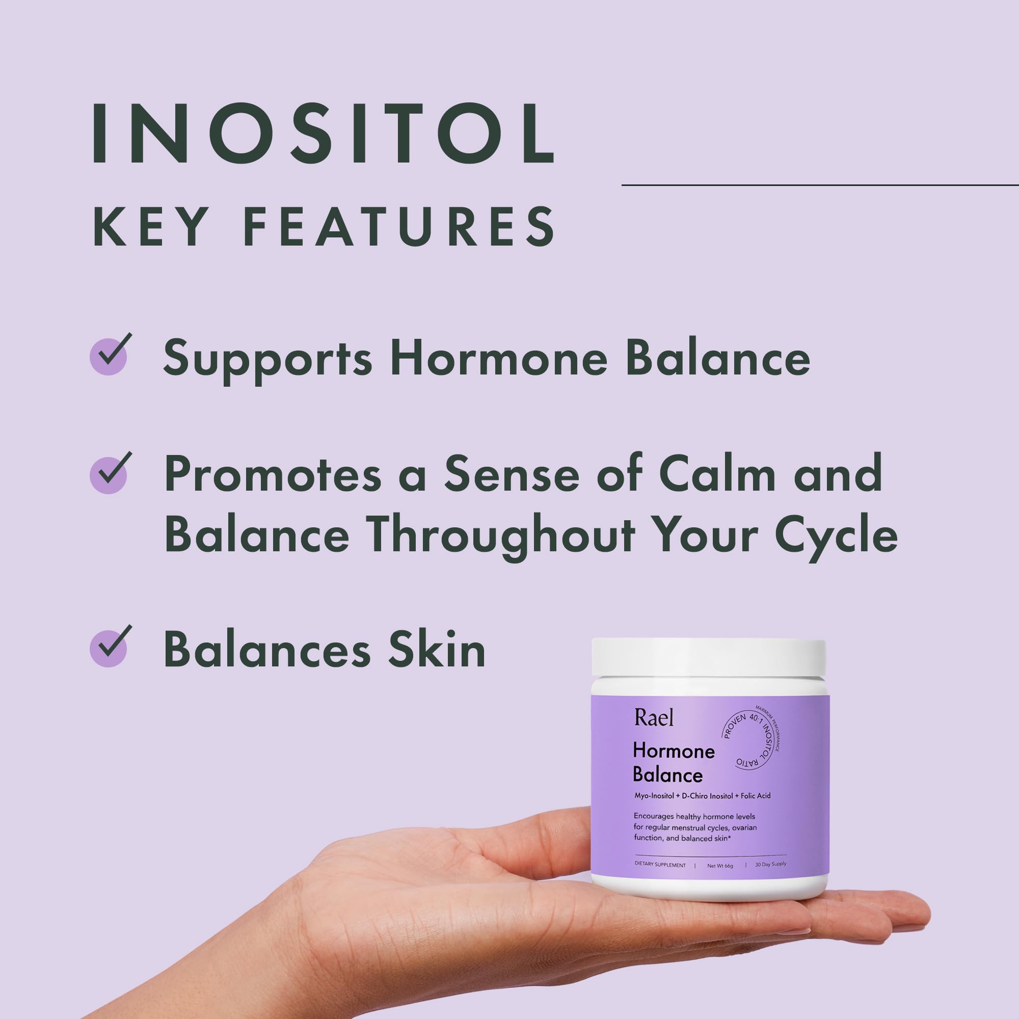 Rael Hormone Balance for Women, Inositol Powder Supplement - Vitamin B8, 40:1 Proven Ratio, Folic Acid for Ovarian Function (30 Servings) Rael uk supplements