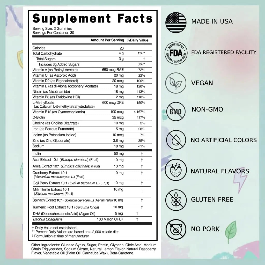 Everher Multivitamin Gummies | Essential Vitamins, Minerals & Herbs | Immune Support, Energy & Focus | with DHA Algae Oil & Probiotics | Everher uk supplements