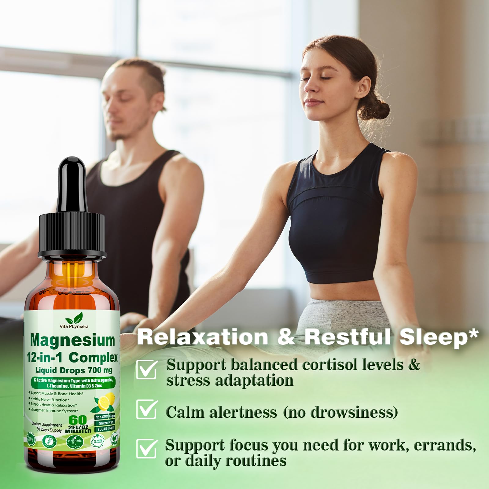 12-in-1 Magnesium Complex Liquid Drops, Chelated Magnesium Citrate Glycinate Taurate Malate Aspartate w. Ashwagandha Theanine D3 & Zinc for Relaxation Sleep Immune Health & Muscle Function丨Women Men. Vita PLynxera uk supplements