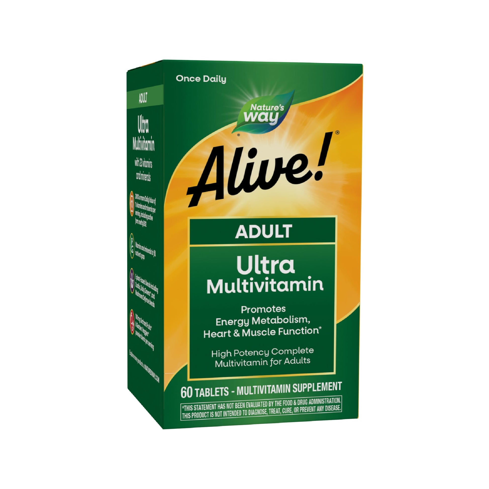 Nature's Way Alive! Adult Ultra Multivitamins, Promotes Energy Metabolism, Heart & Muscle Function*, with B-Vitamins Including Methylated B12, Gluten Free, 60 Tablets Nature's Way uk supplements